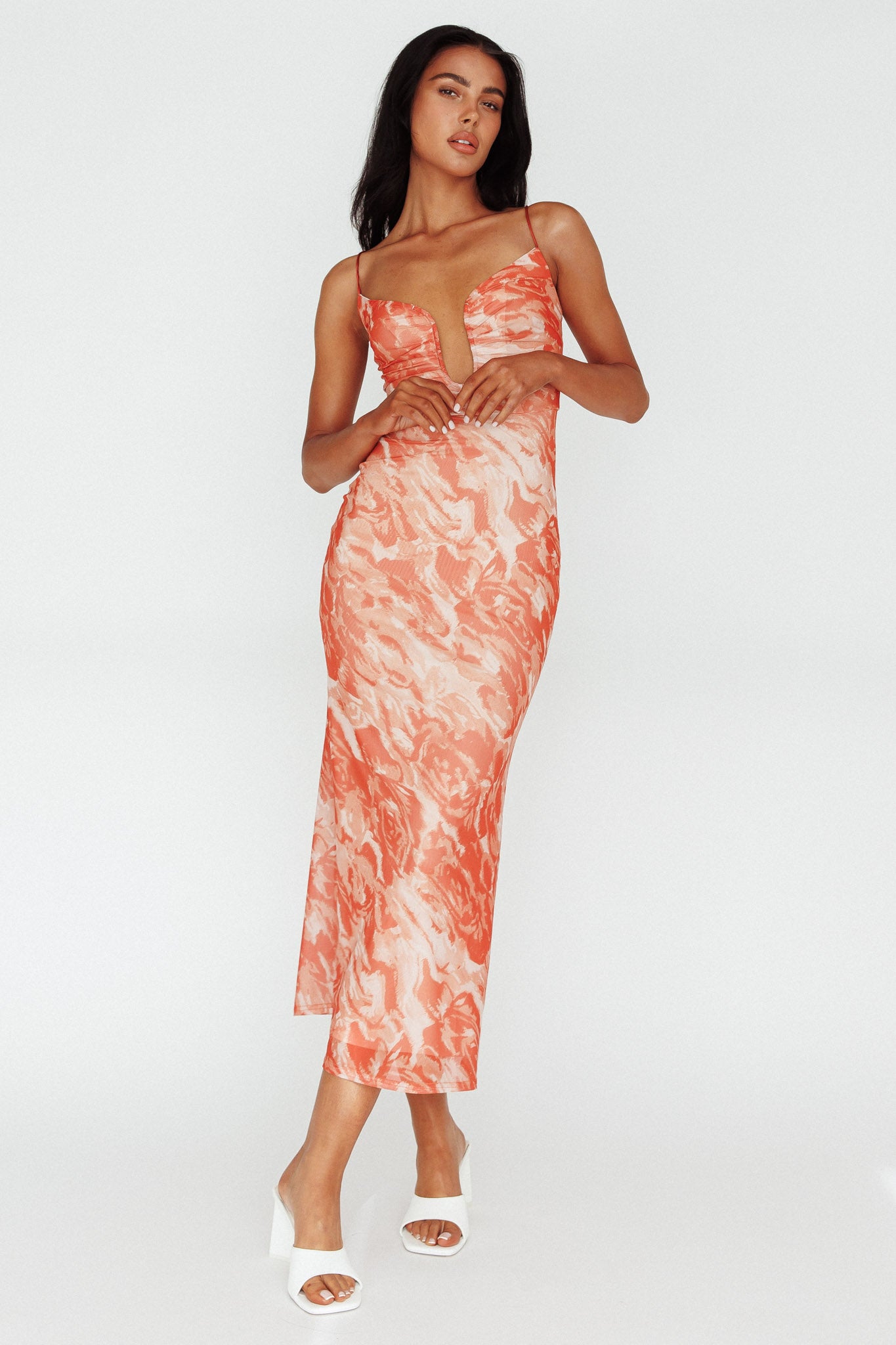 Nouveau U-Neckline Midi Dress Marbled Orange by Selfie Leslie