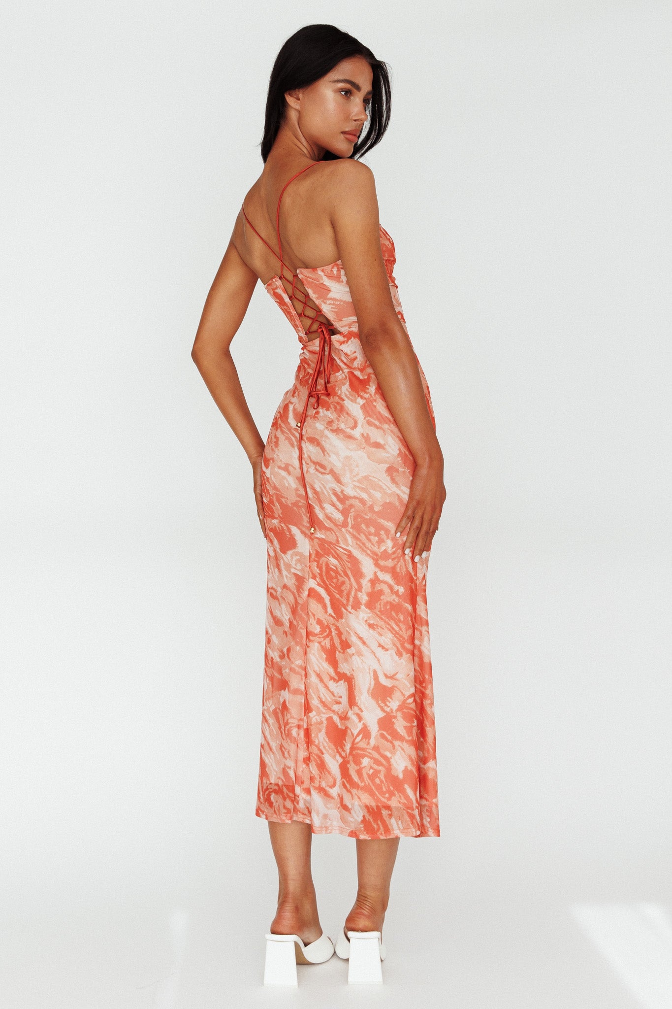Nouveau U-Neckline Midi Dress Marbled Orange by Selfie Leslie