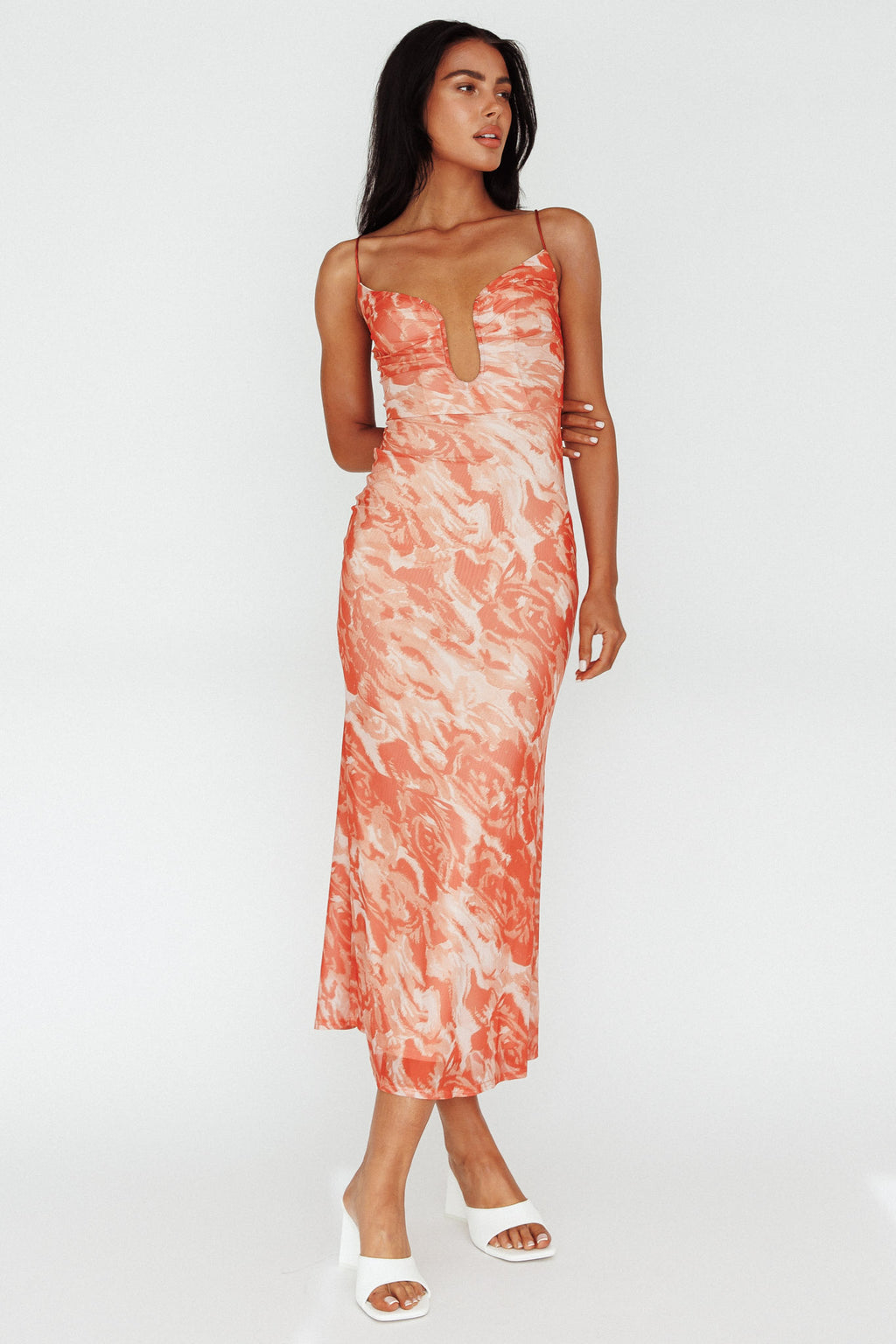 Nouveau U-Neckline Midi Dress Marbled Orange by Selfie Leslie