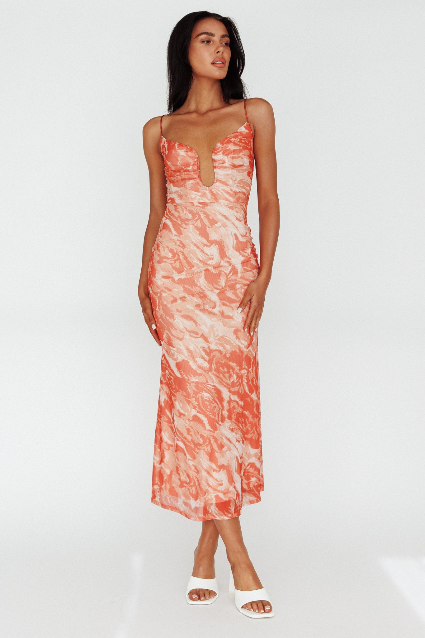 Nouveau U-Neckline Midi Dress Marbled Orange by Selfie Leslie