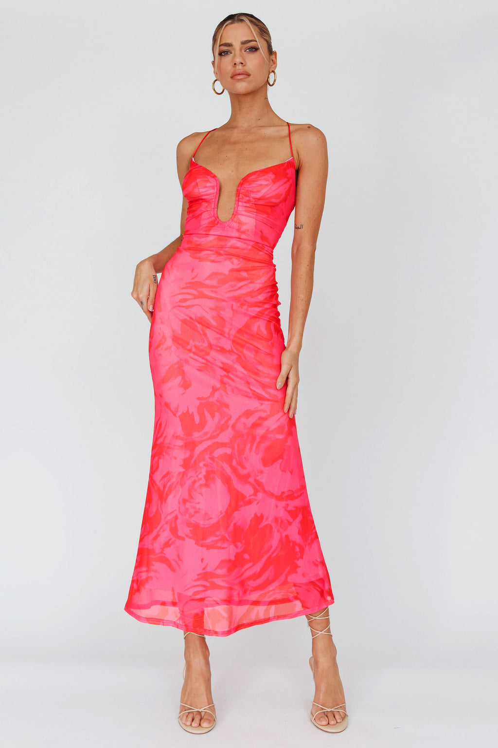 Nouveau U-Neckline Midi Dress Marbled Pink by Selfie Leslie