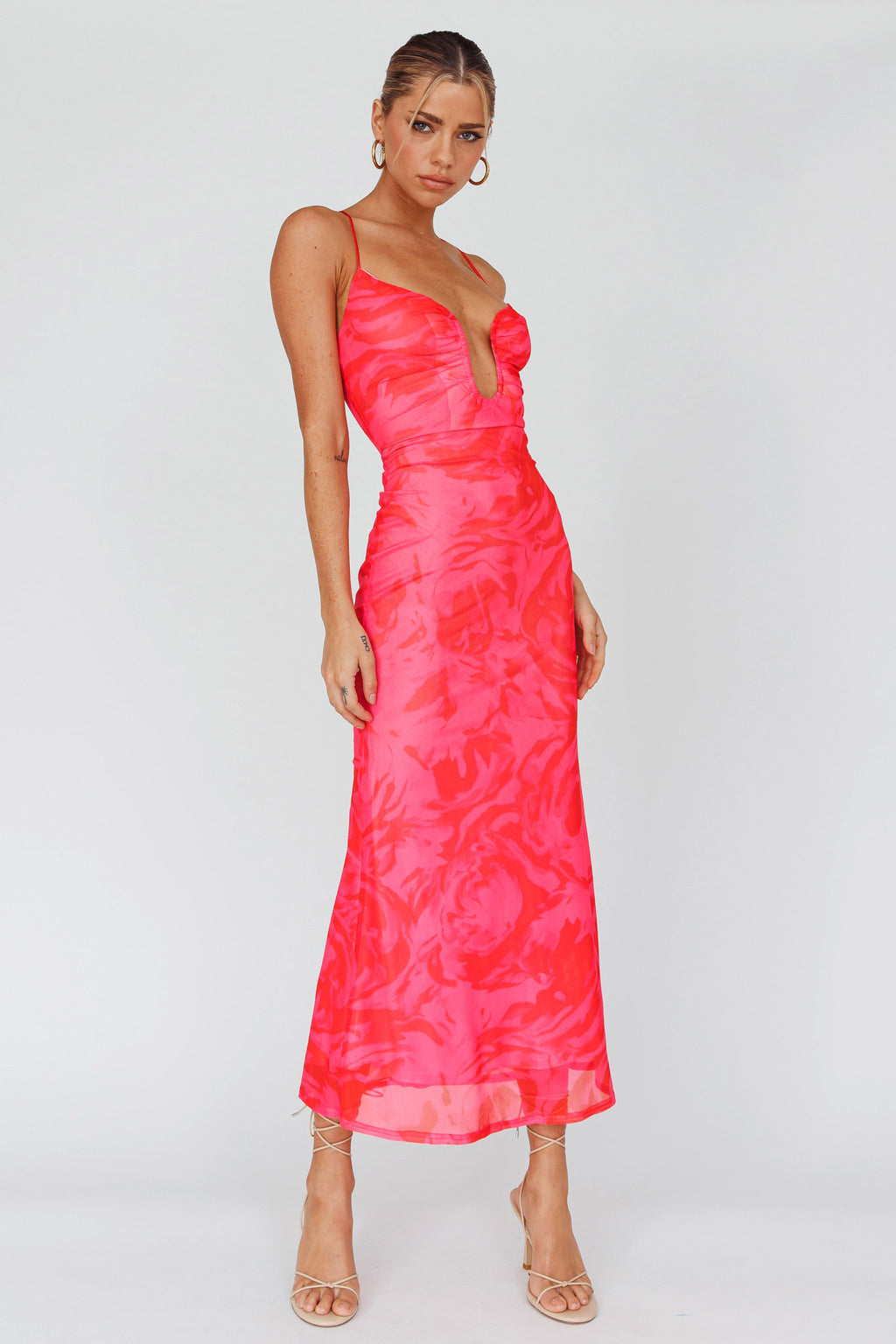 Nouveau U-Neckline Midi Dress Marbled Pink by Selfie Leslie