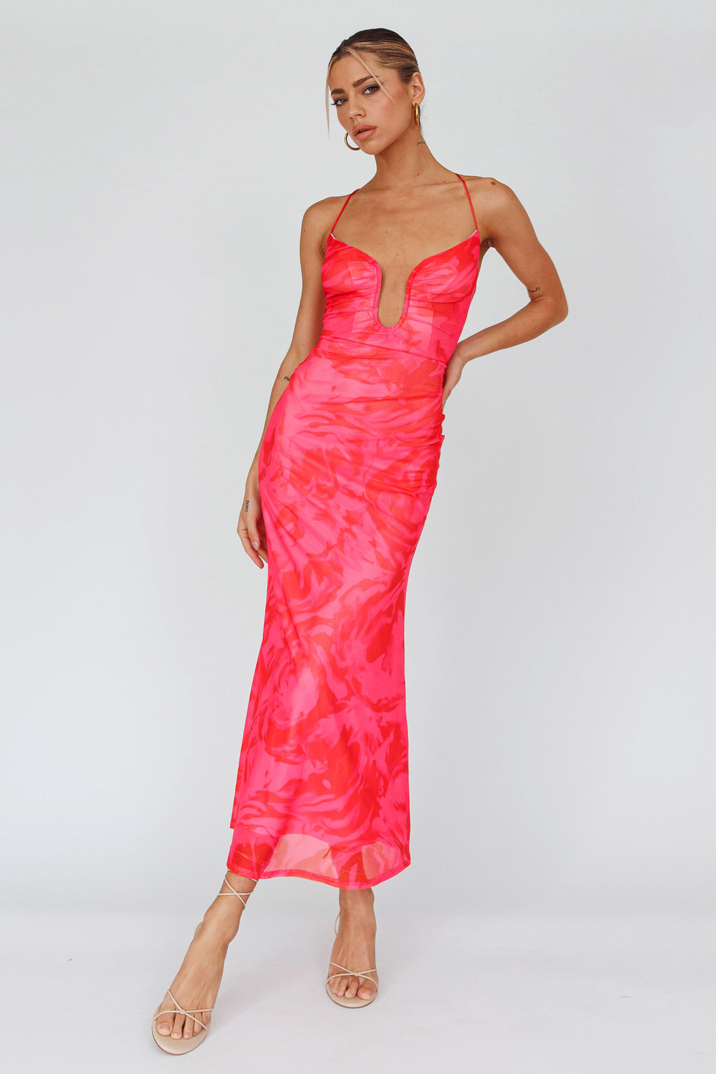 Nouveau U-Neckline Midi Dress Marbled Pink by Selfie Leslie