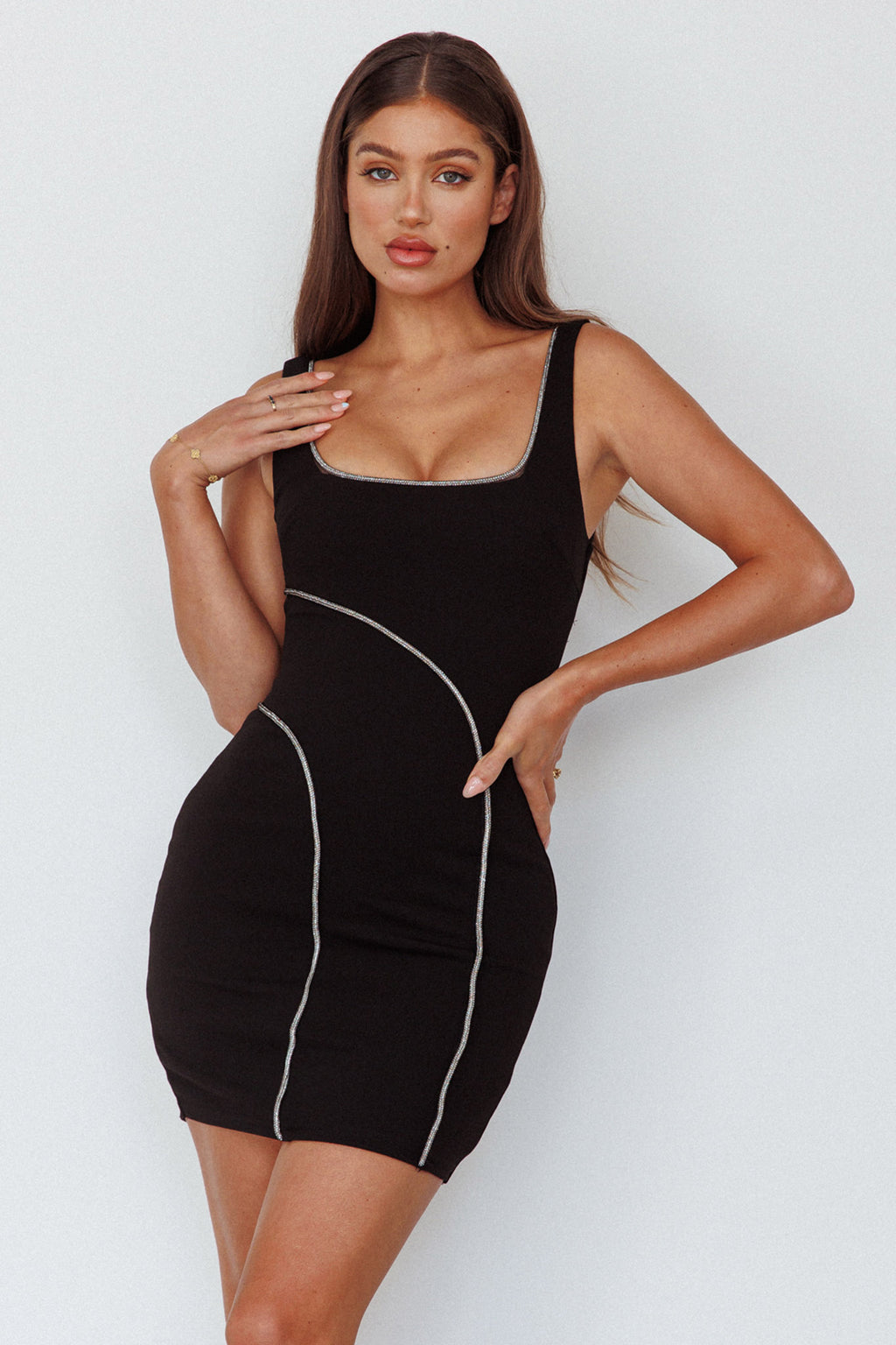 Jourdan Diamante Rope Trim Mini Dress Black by Selfie Leslie