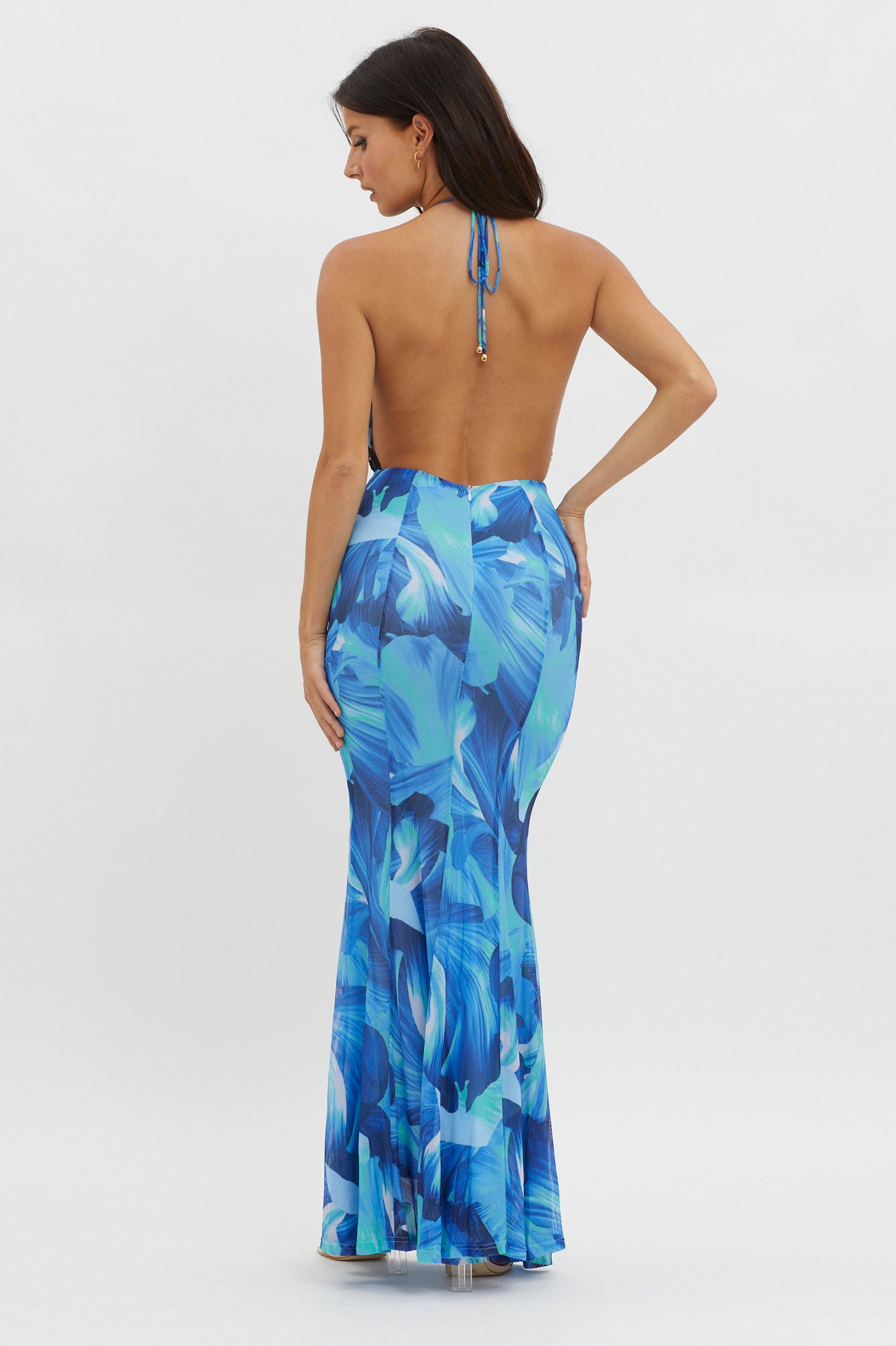 Mayah Lace Halterneck Maxi Dress Abstract Blue by Selfie Leslie