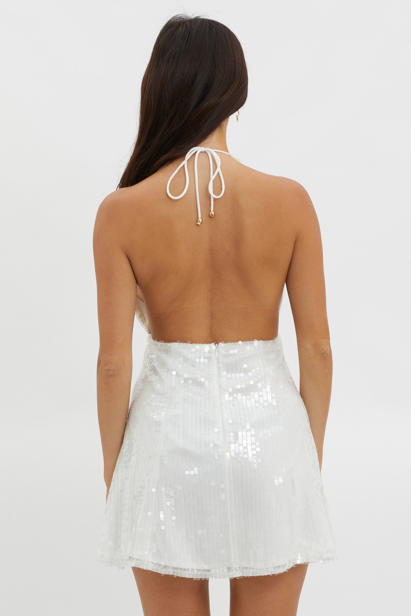 Mayah Halterneck Sequin Mini Dress White by Selfie Leslie