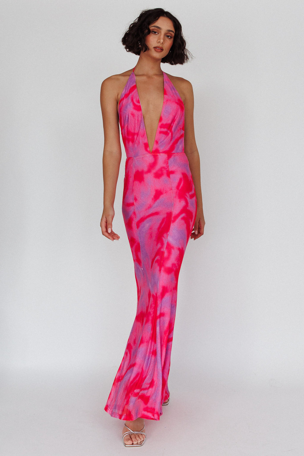 Mayah Halterneck Maxi Dress Printed Hot Pink by Selfie Leslie