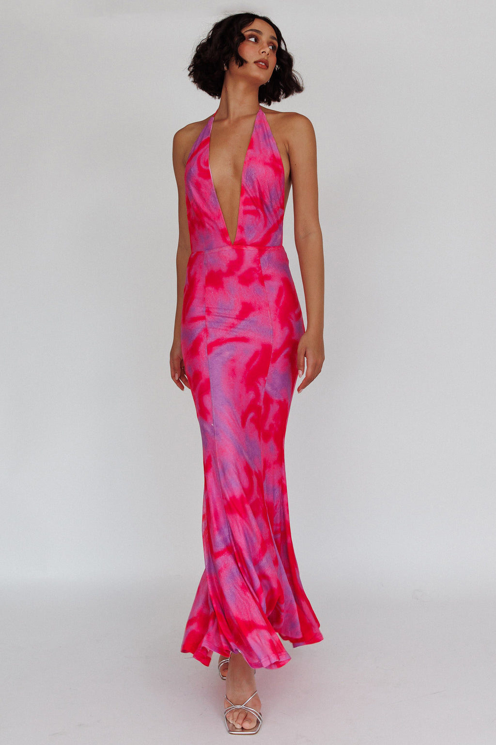 Mayah Halterneck Maxi Dress Printed Hot Pink by Selfie Leslie