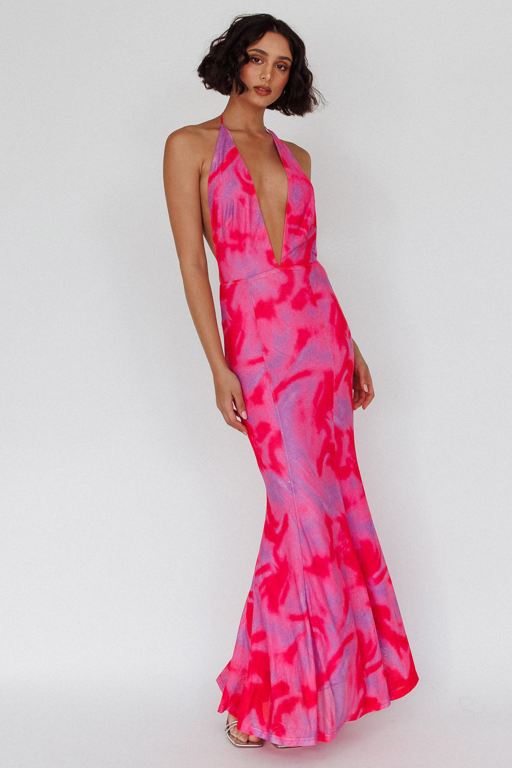 Mayah Halterneck Maxi Dress Printed Hot Pink by Selfie Leslie