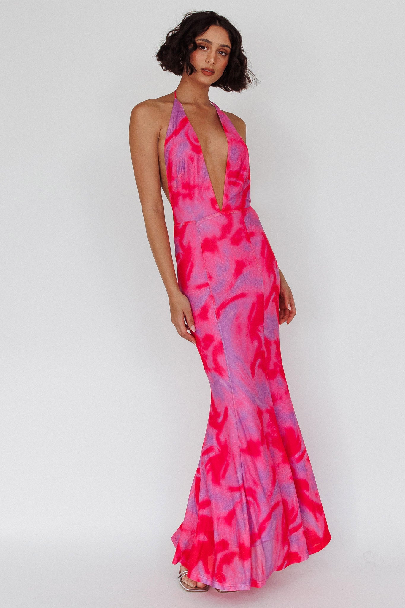 Mayah Halterneck Maxi Dress Printed Hot Pink by Selfie Leslie