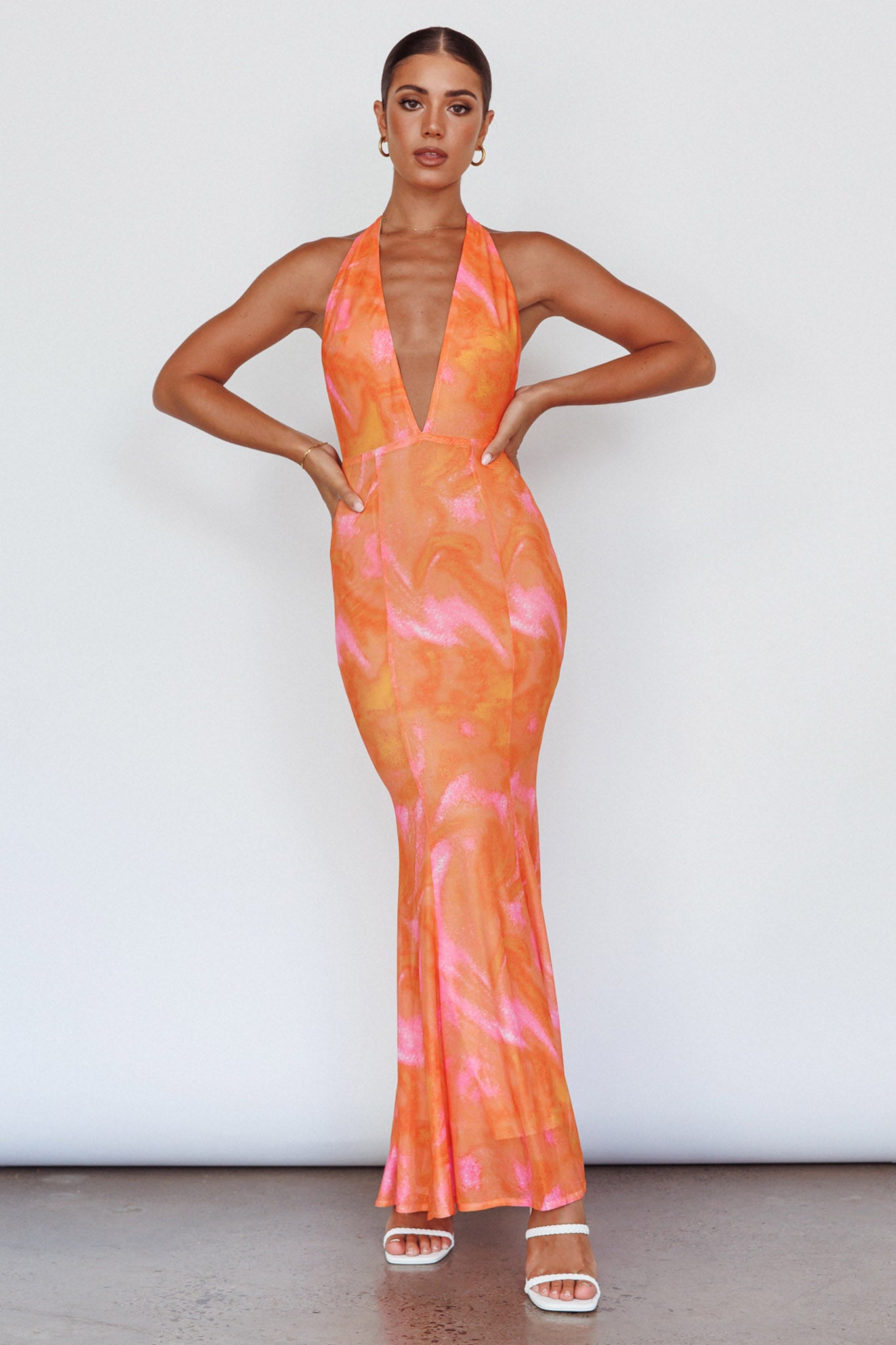 Mayah Halterneck Maxi Dress Printed Orange by Selfie Leslie