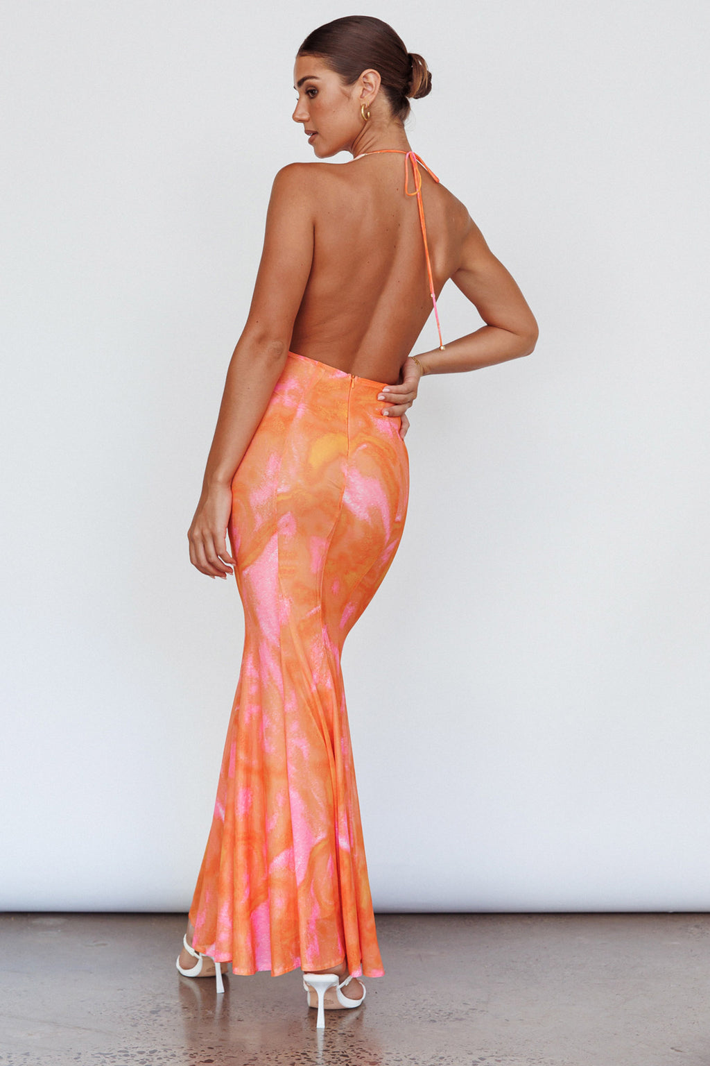 Mayah Halterneck Maxi Dress Printed Orange by Selfie Leslie