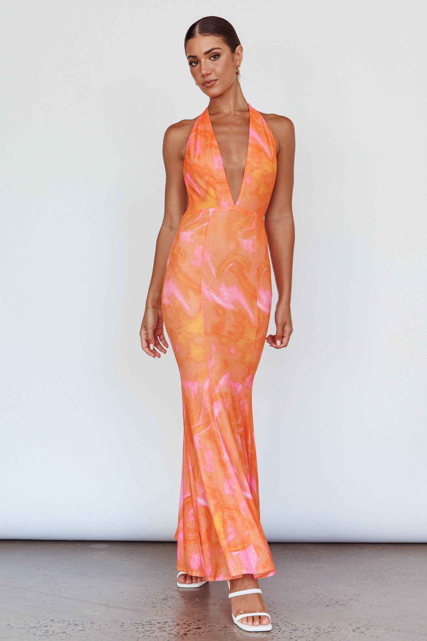 Mayah Halterneck Maxi Dress Printed Orange by Selfie Leslie