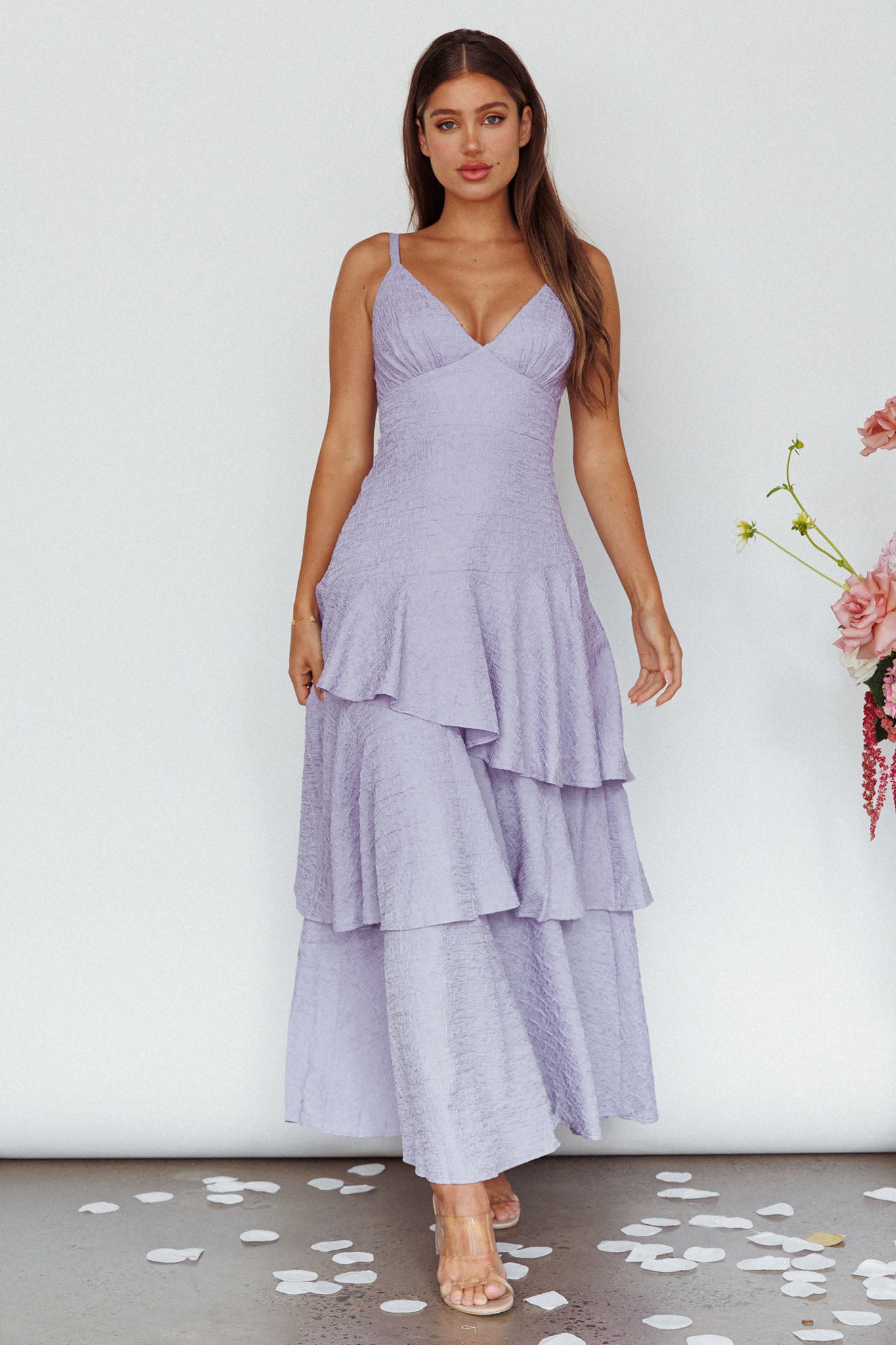 Lilac Bloom High-Slit Maxi Dress main image 1