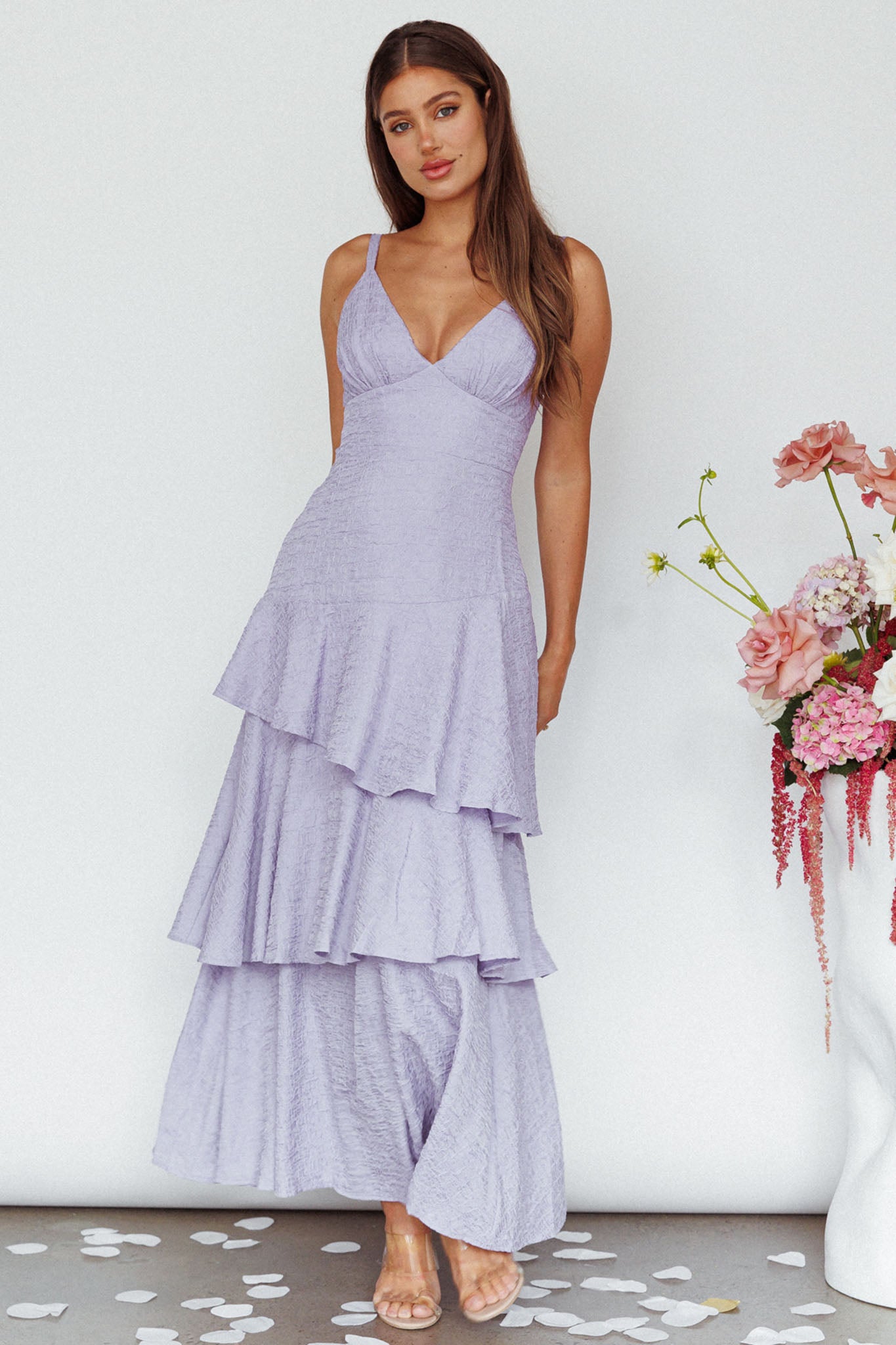 New Vibes Layered Hem Maxi Dress Lilac by Selfie Leslie