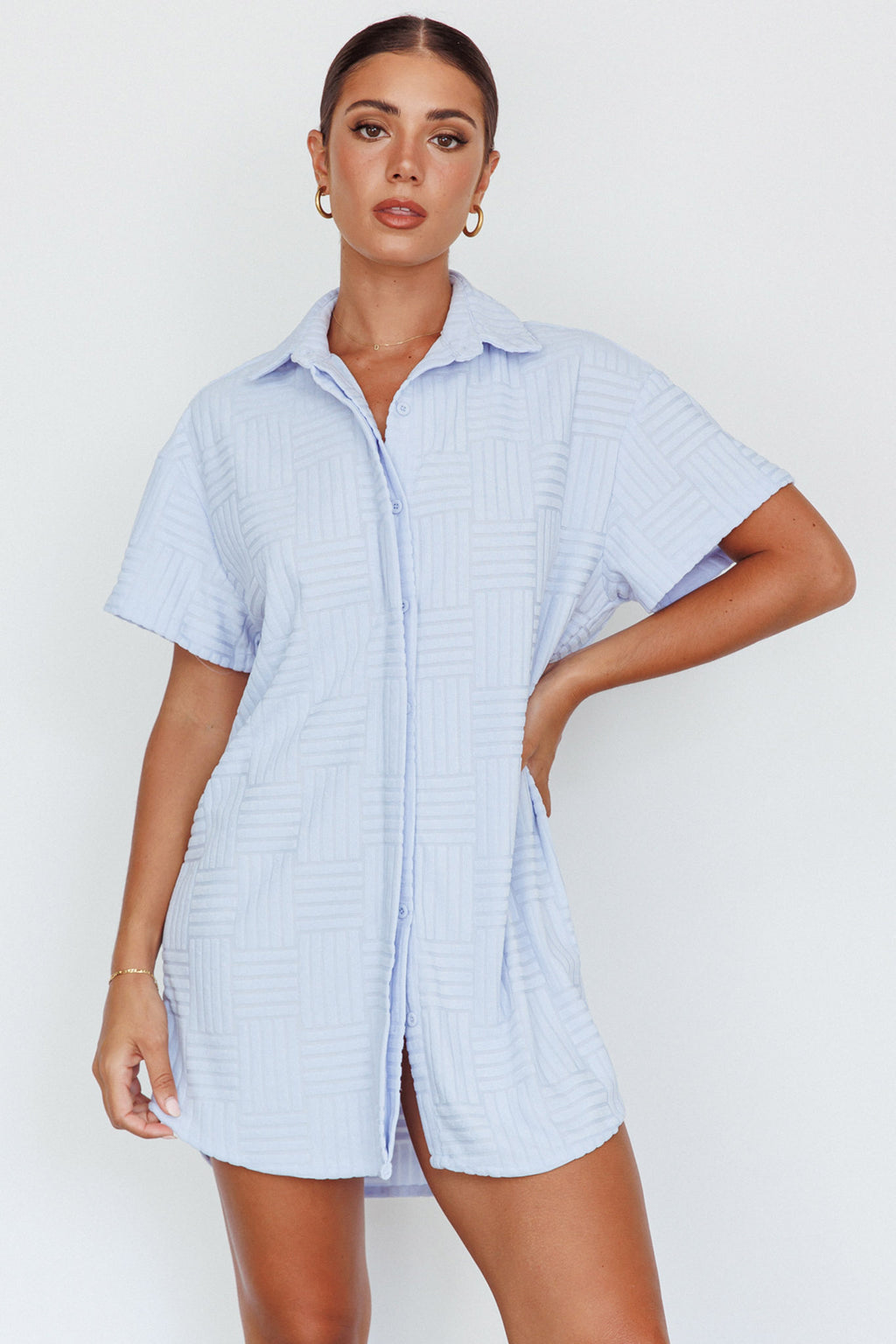 Sun Time Textured Shirt Dress Blue by Selfie Leslie