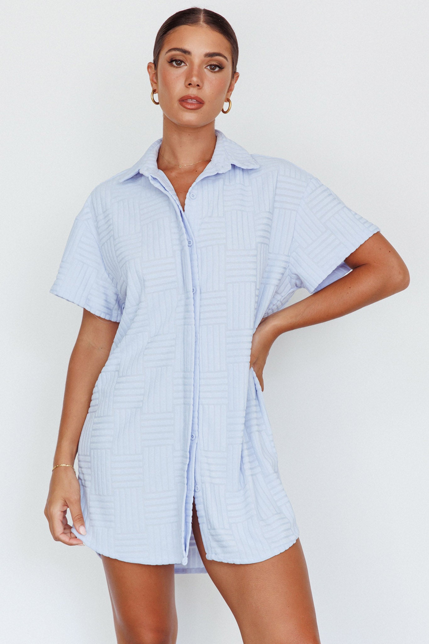 Sun Time Textured Shirt Dress Blue by Selfie Leslie
