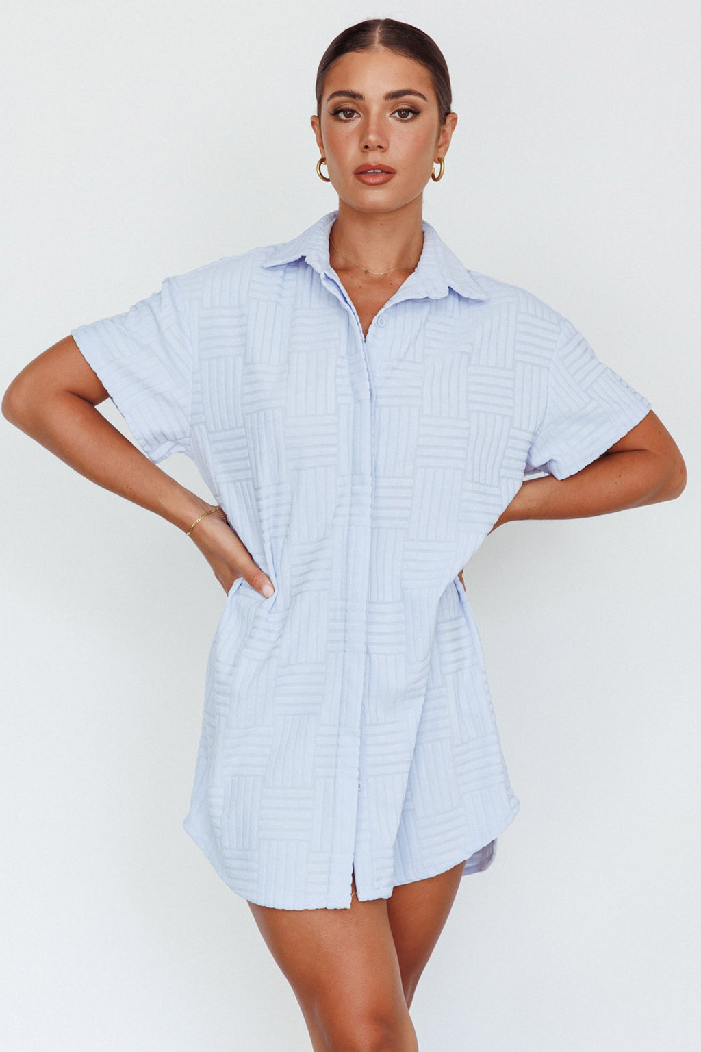 Sun Time Textured Shirt Dress Blue by Selfie Leslie