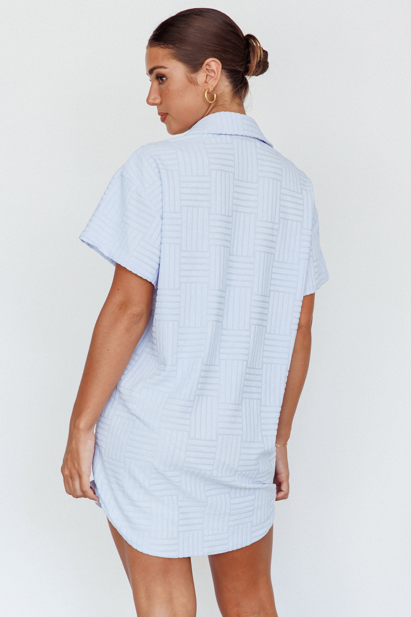 Sun Time Textured Shirt Dress Blue by Selfie Leslie