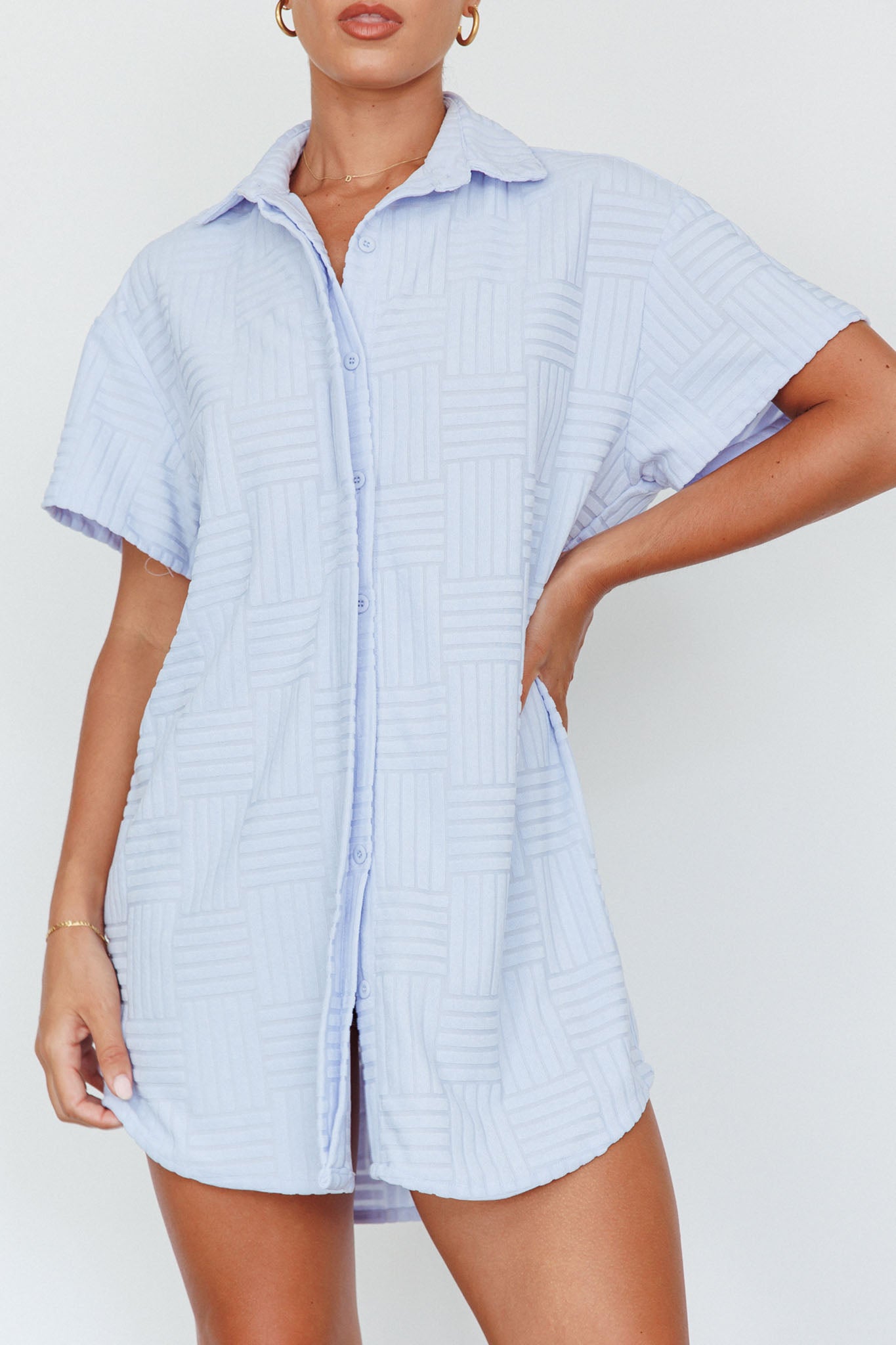 Sun Time Textured Shirt Dress Blue by Selfie Leslie