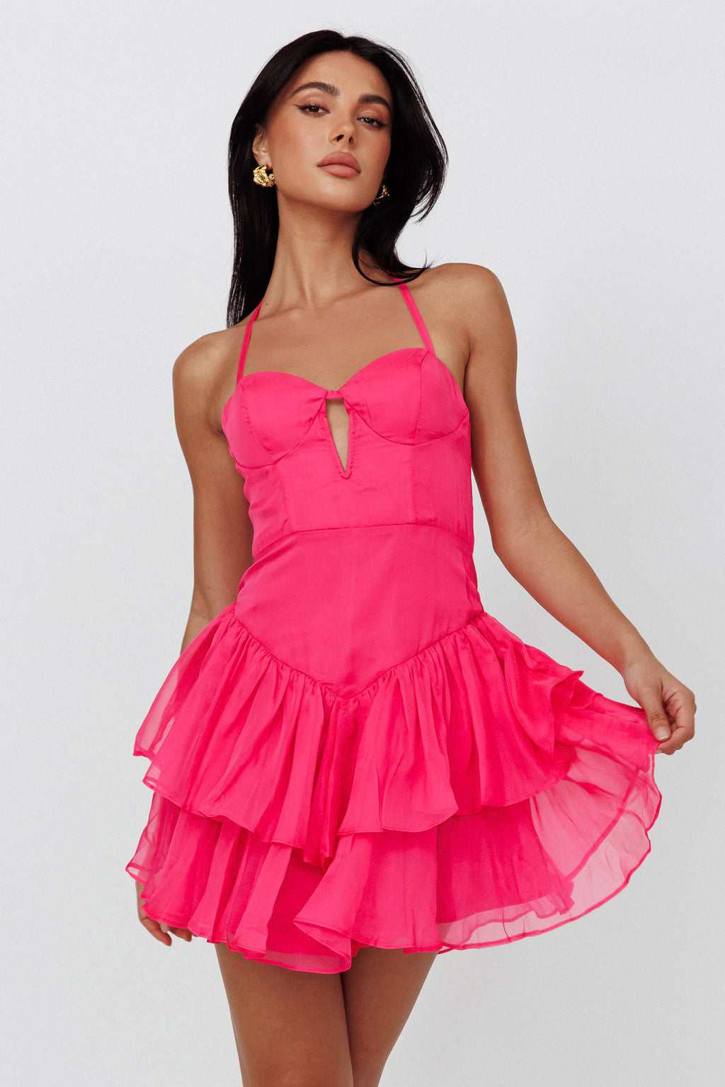 Tuscan Summer Flounce Mini Dress Hot Pink by Selfie Leslie
