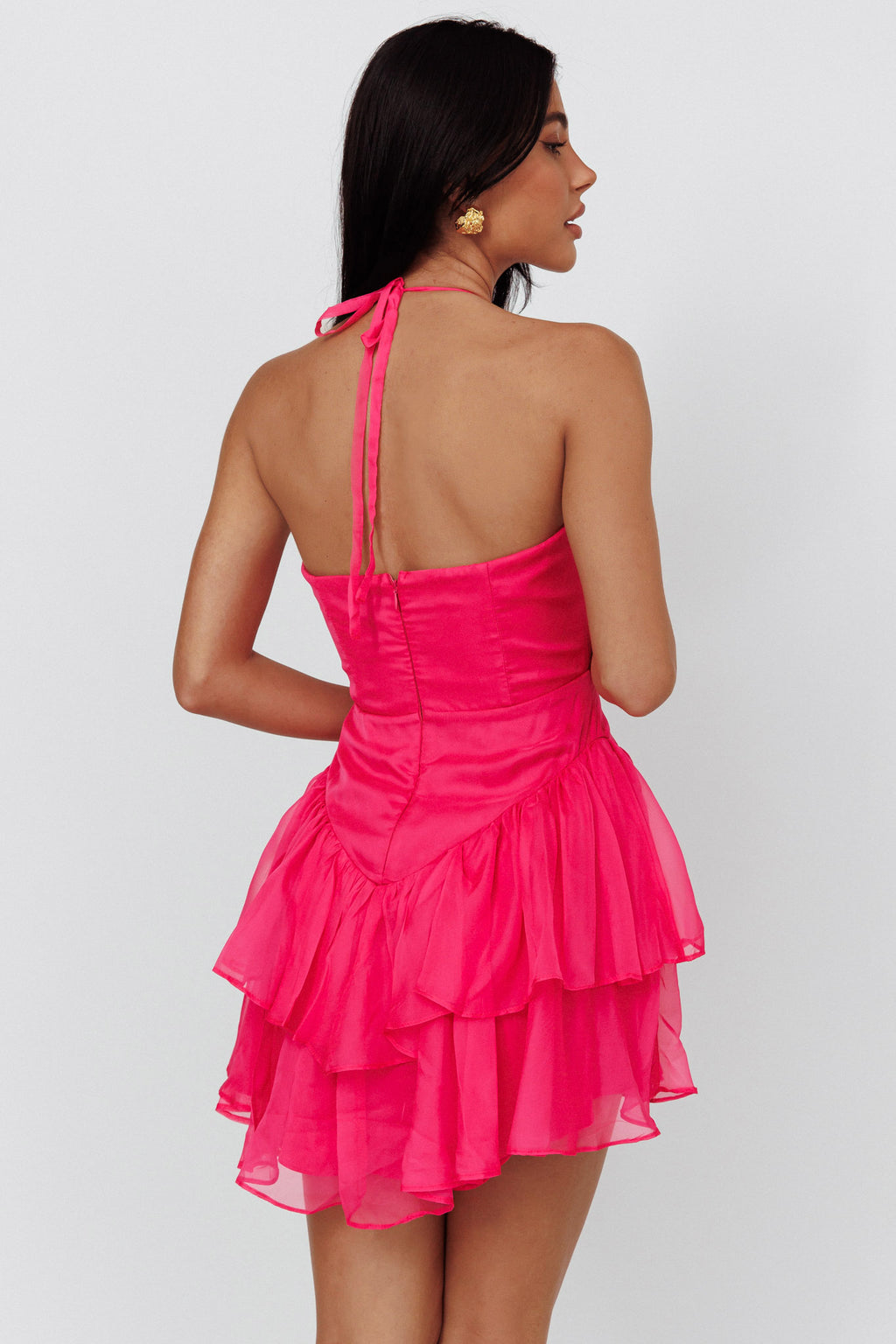 Tuscan Summer Flounce Mini Dress Hot Pink by Selfie Leslie