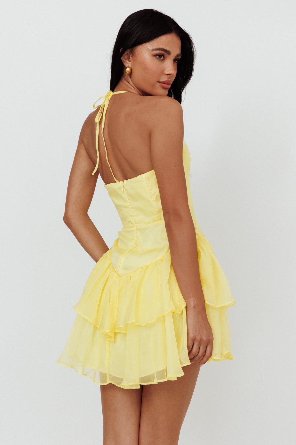 Tuscan Summer Flounce Mini Dress Lemon by Selfie Leslie