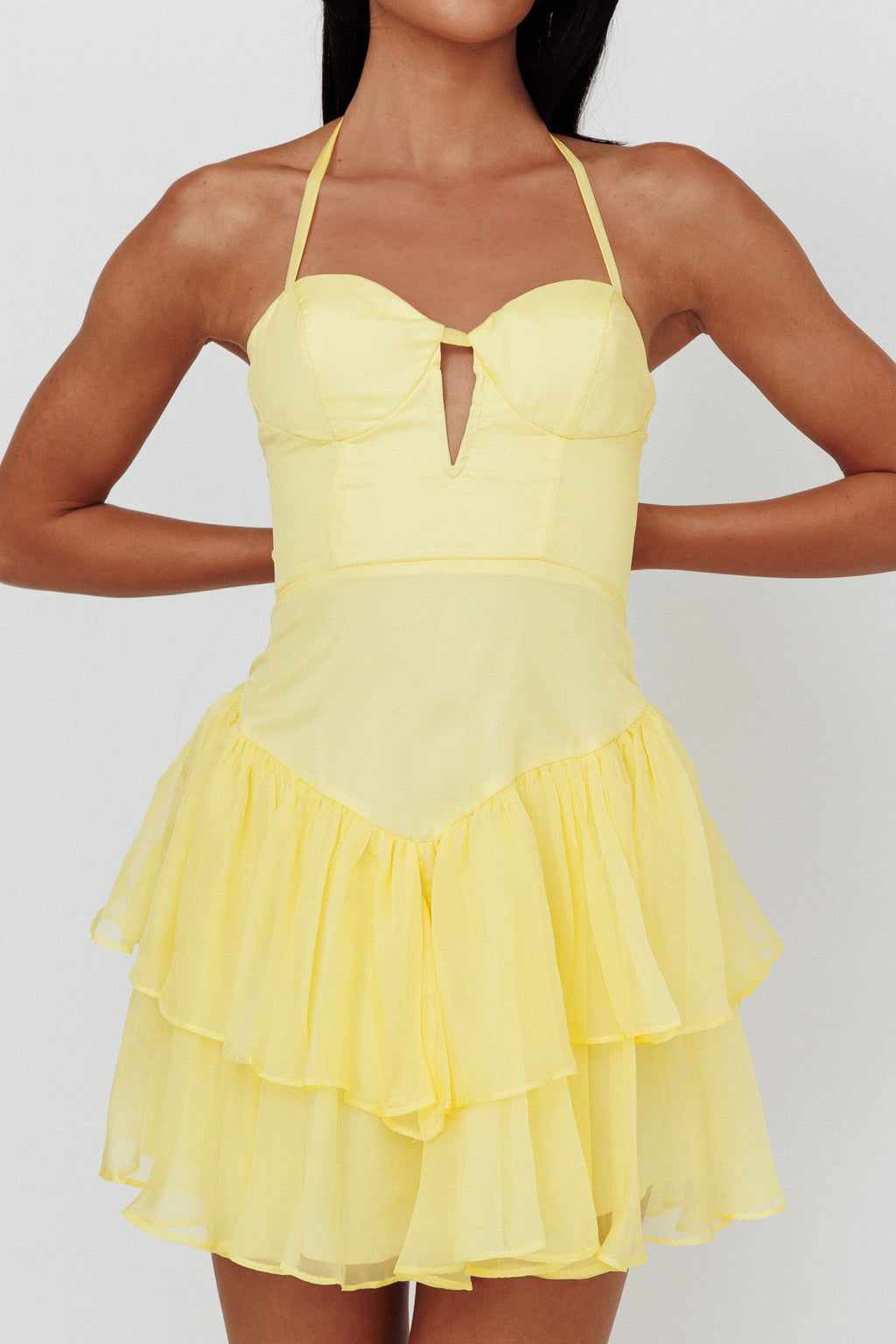 Tuscan Summer Flounce Mini Dress Lemon by Selfie Leslie