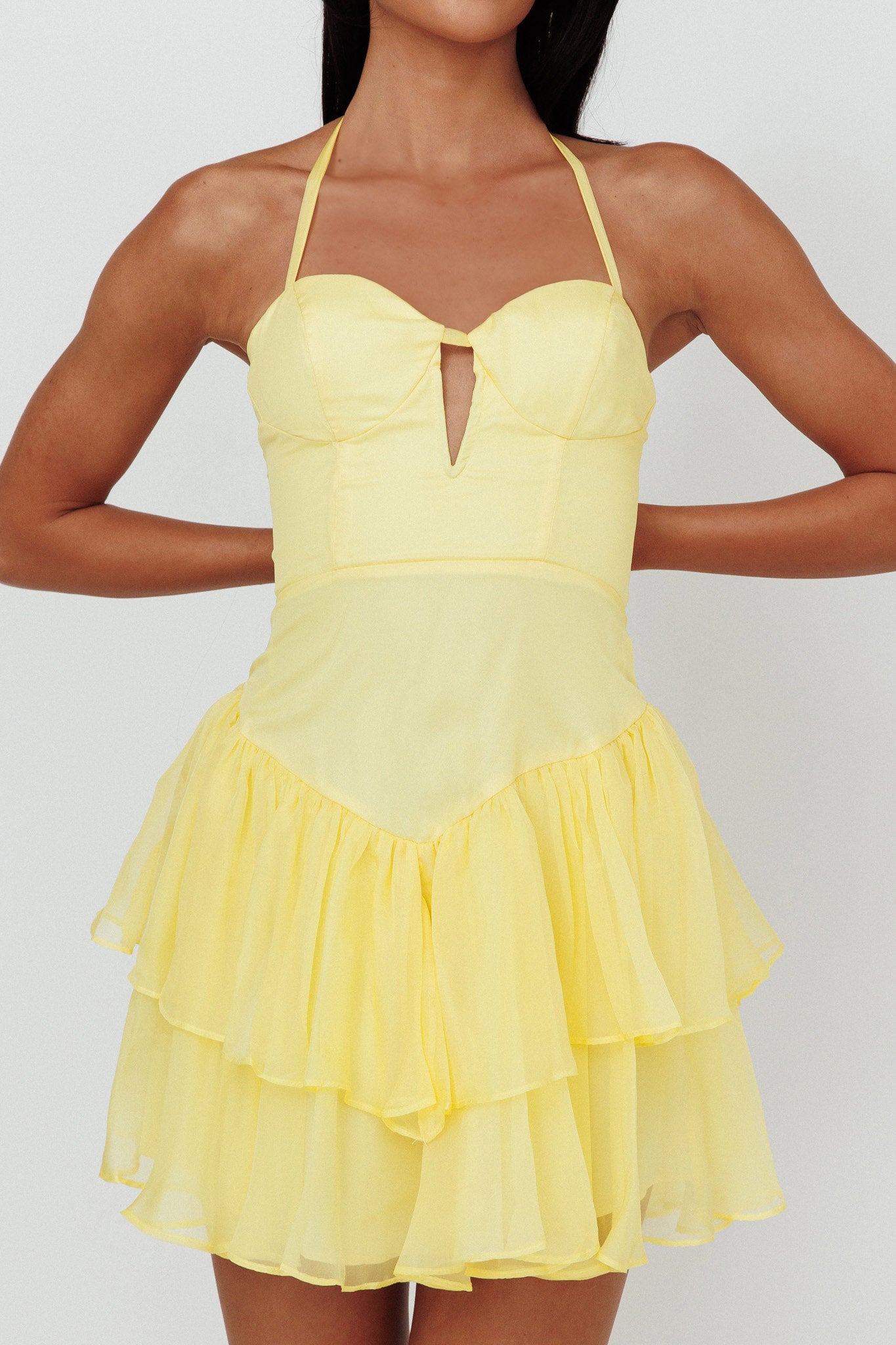 Tuscan Summer Flounce Mini Dress Lemon by Selfie Leslie