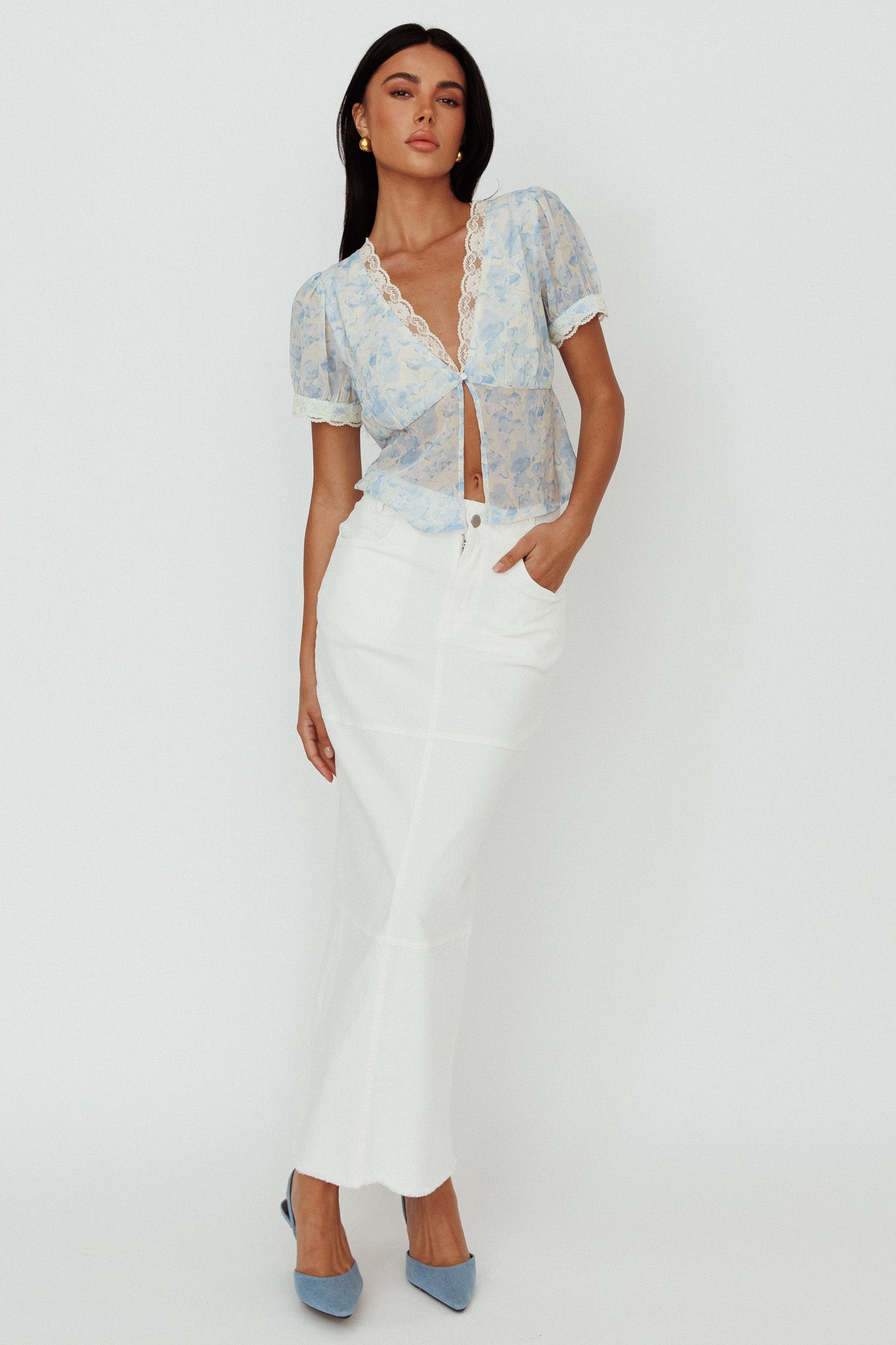 Thalia Pocket Maxi Skirt White by Selfie Leslie