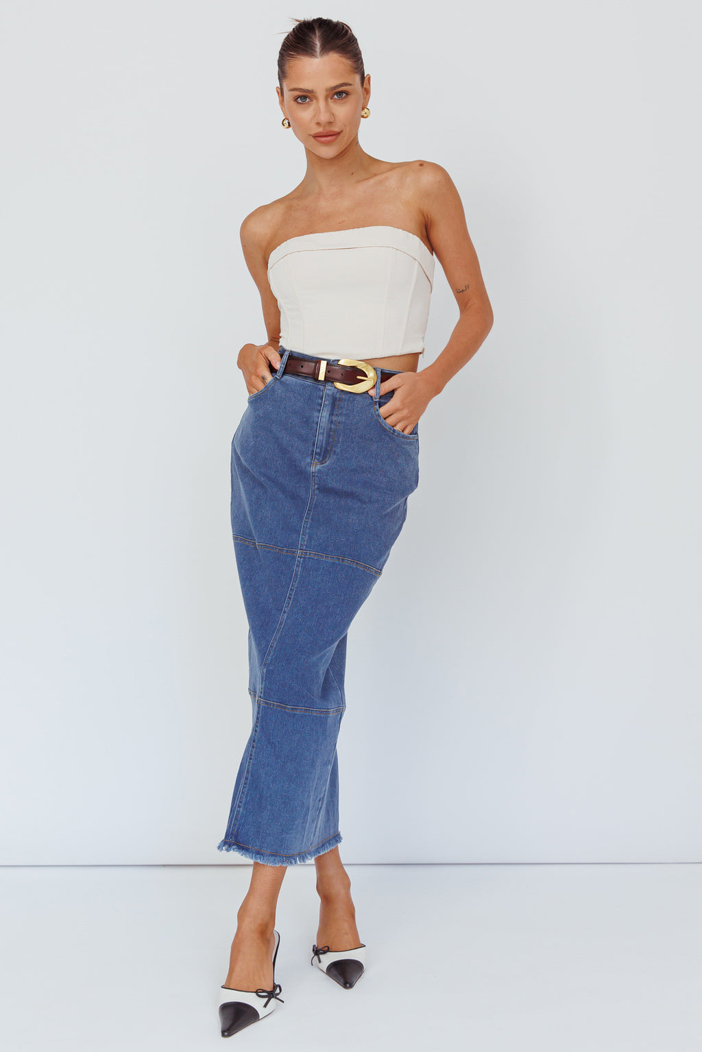 Thalia Pocket Midi Skirt Dark Blue by Selfie Leslie