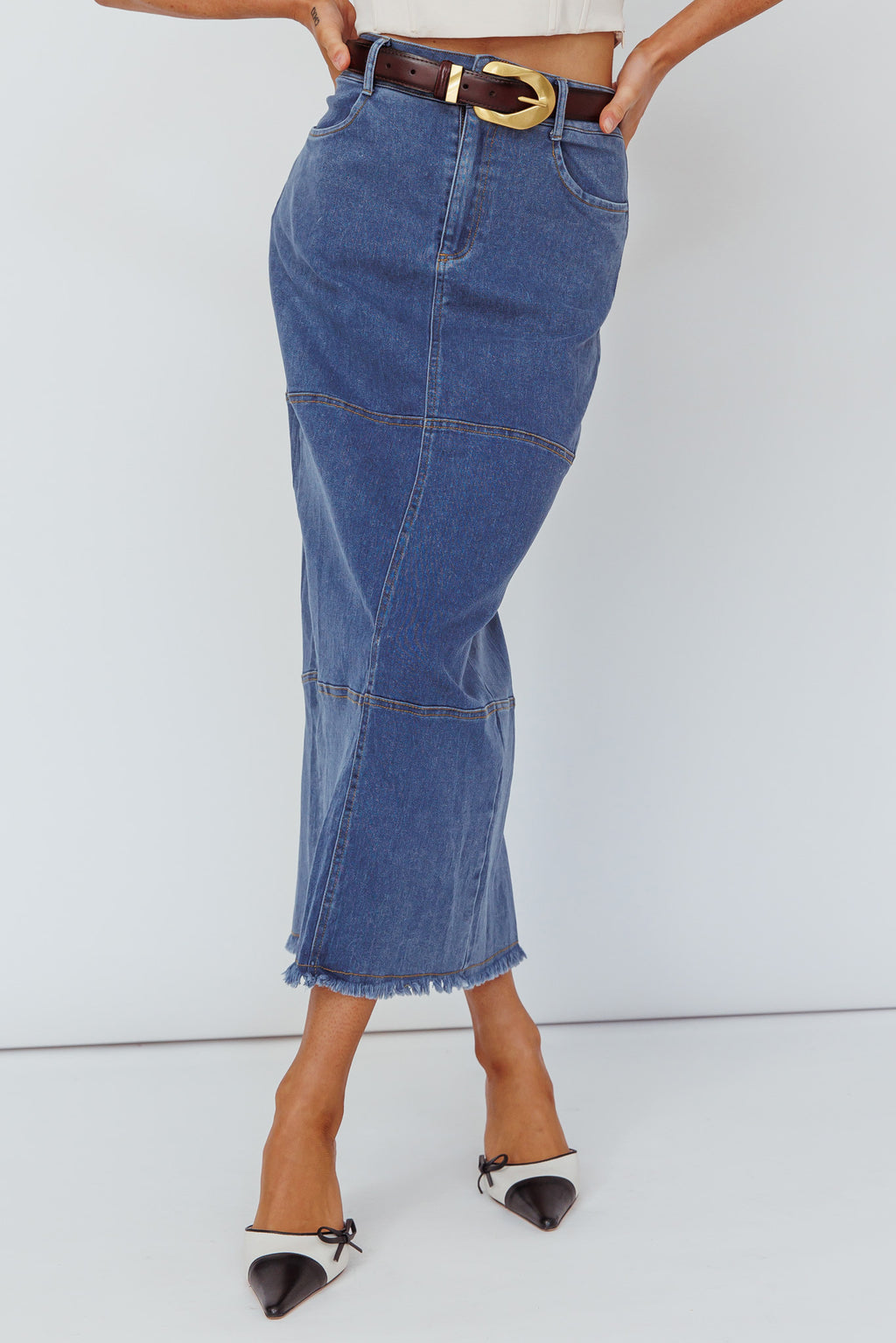 Thalia Pocket Midi Skirt Dark Blue by Selfie Leslie