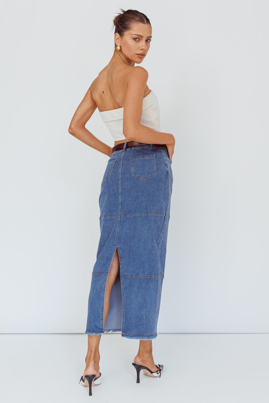 Thalia Pocket Midi Skirt Dark Blue by Selfie Leslie