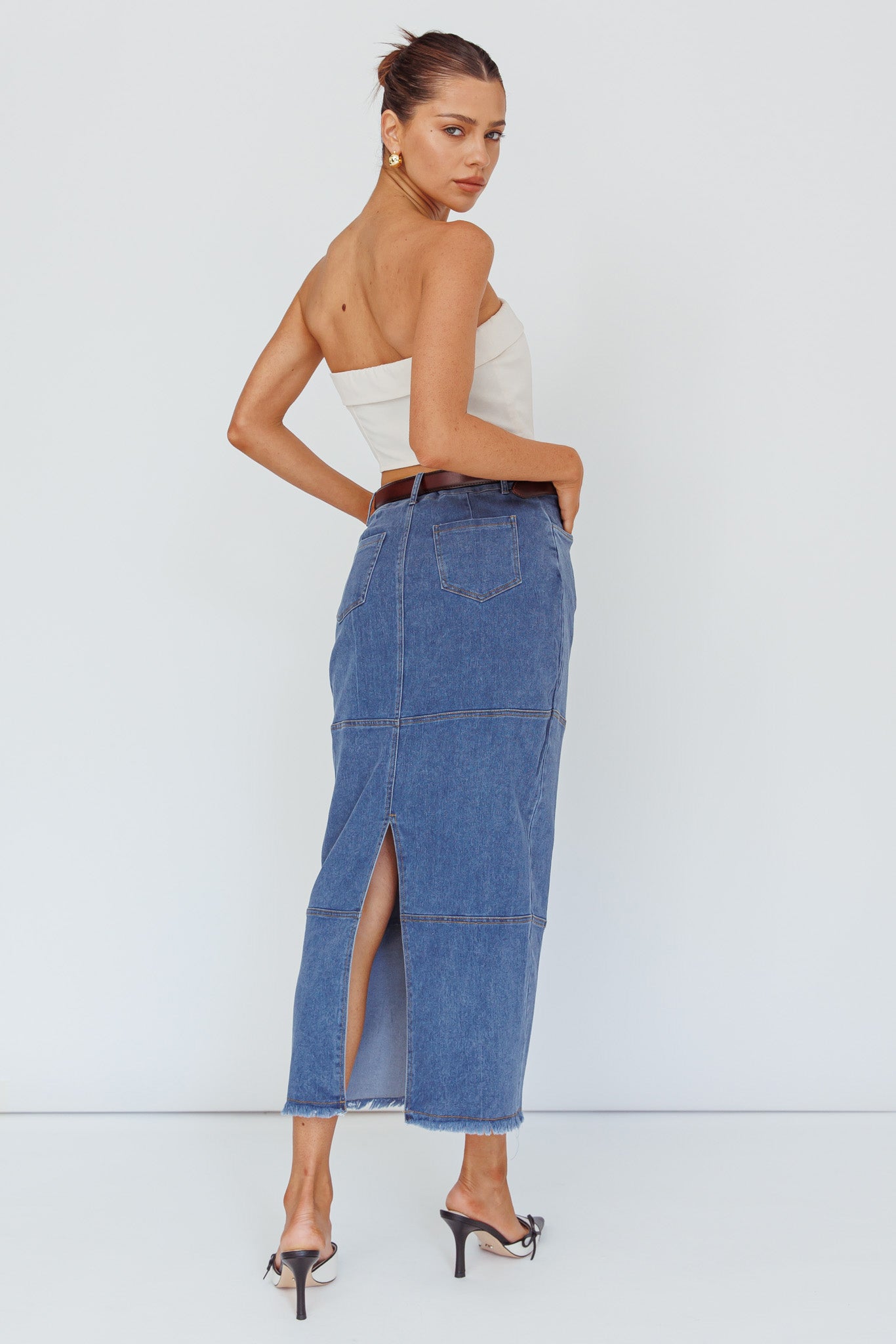 Thalia Pocket Midi Skirt Dark Blue by Selfie Leslie