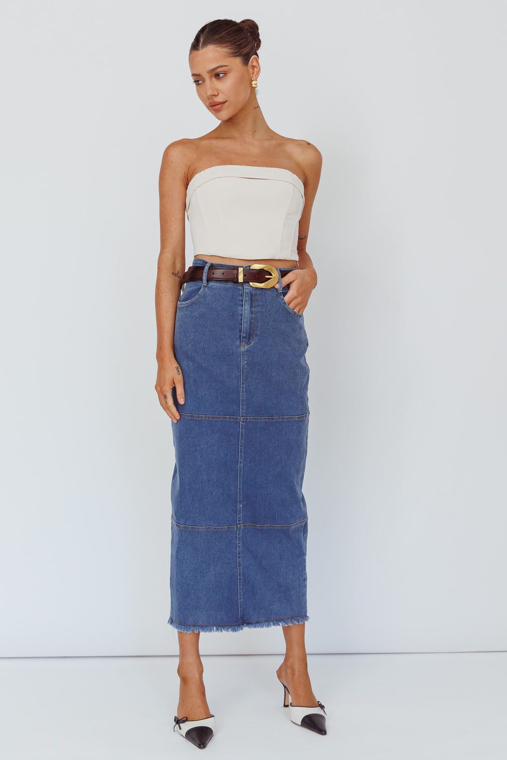 Thalia Pocket Midi Skirt Dark Blue by Selfie Leslie