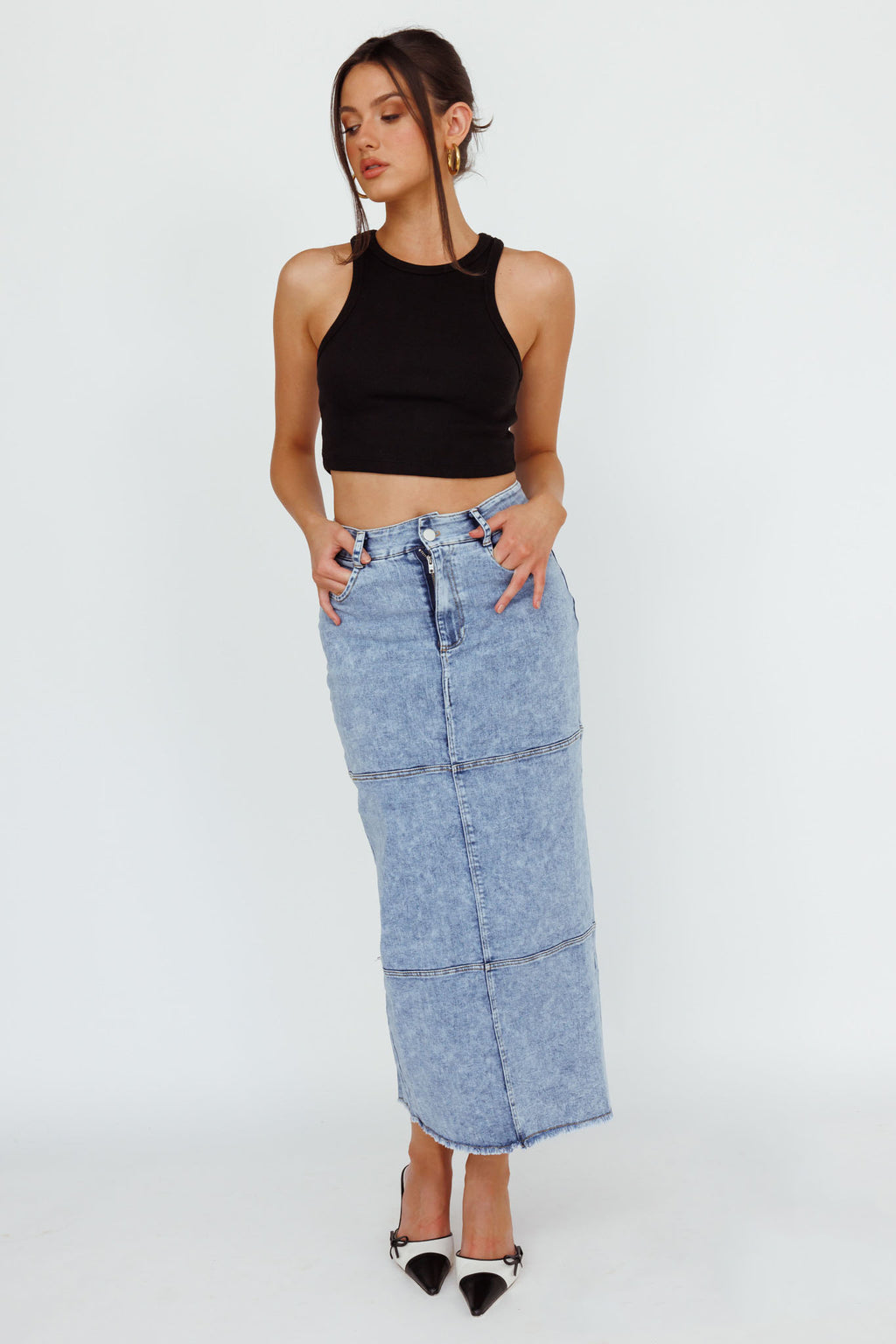 Thalia Pocket Midi Skirt Denim by Selfie Leslie