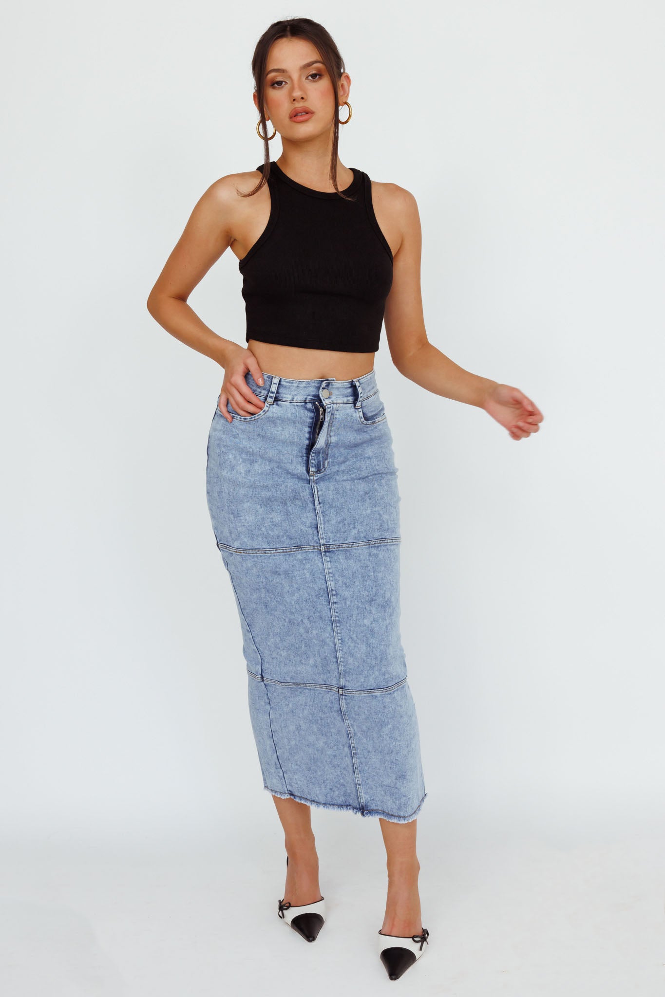 Thalia Pocket Midi Skirt Denim by Selfie Leslie
