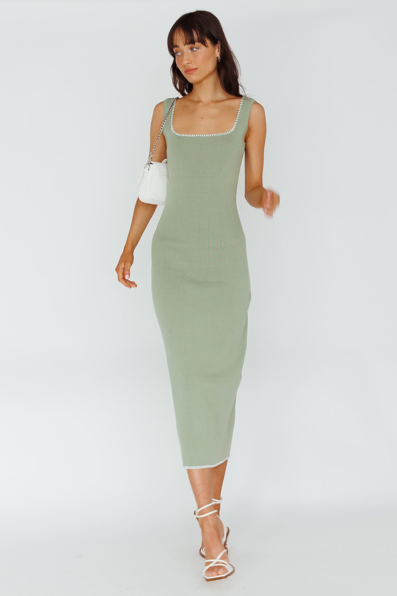 North Shore Blanket Stitch Knit Maxi Dress Sage by Selfie Leslie