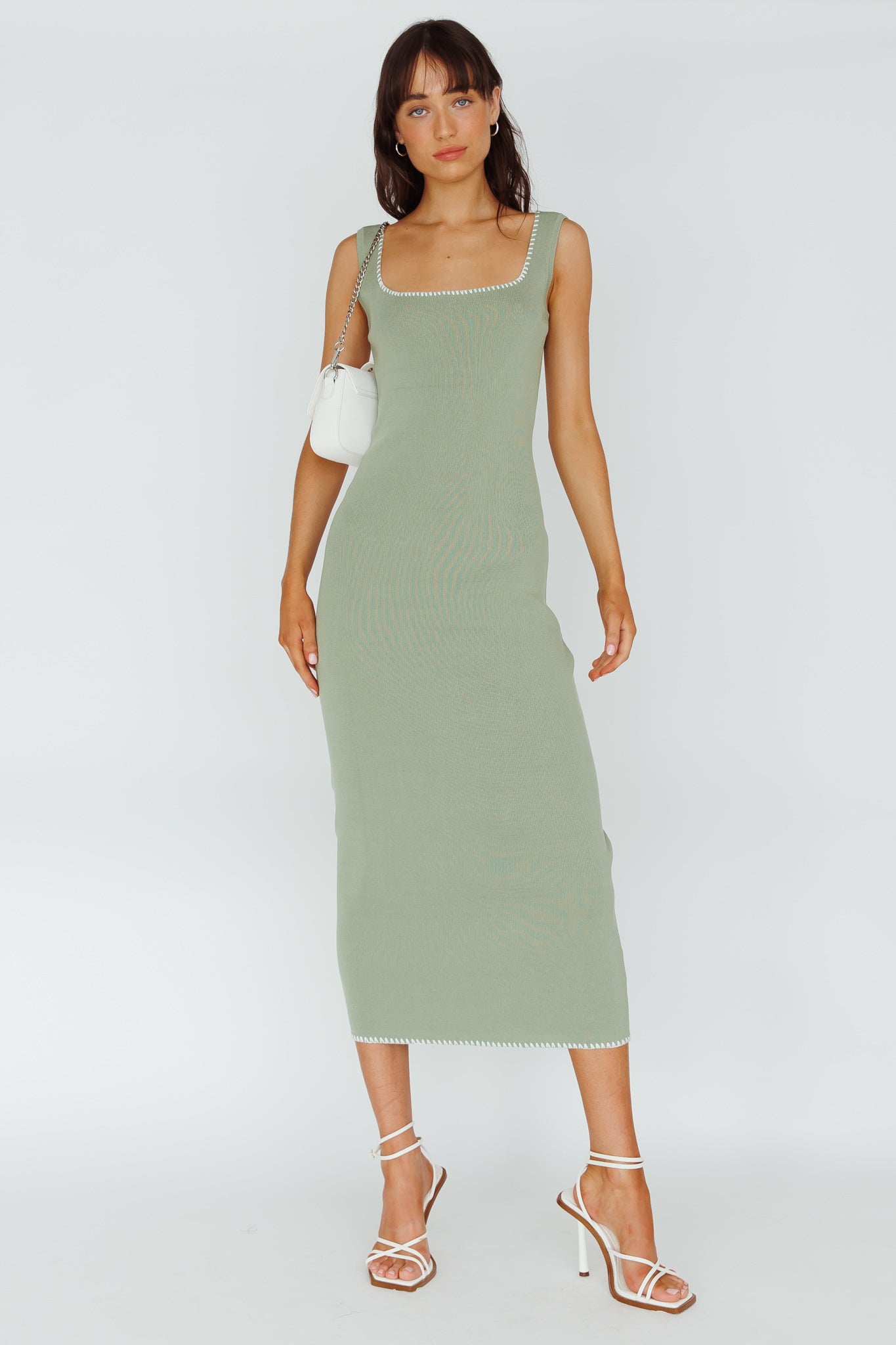 North Shore Blanket Stitch Knit Maxi Dress Sage by Selfie Leslie