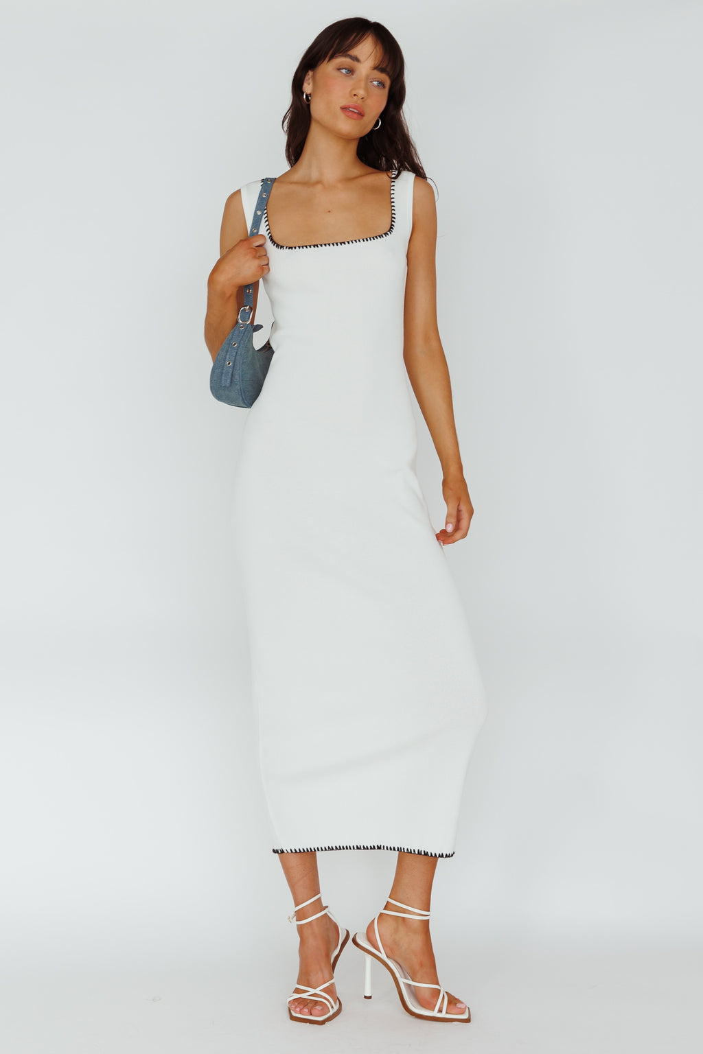 North Shore Blanket Stitch Knit Maxi Dress White by Selfie Leslie