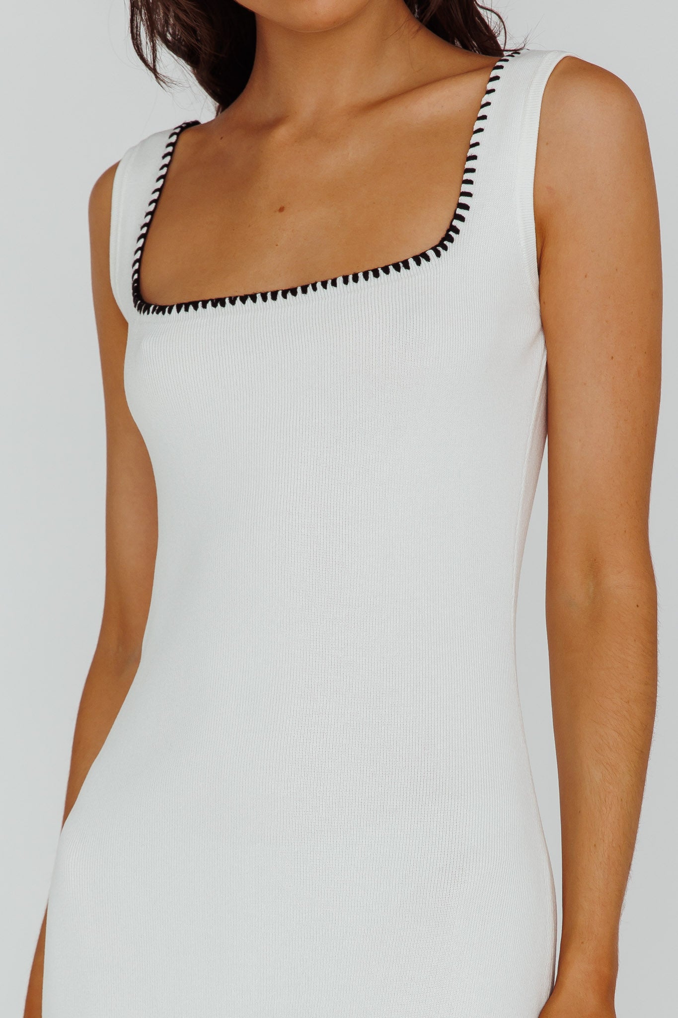 North Shore Blanket Stitch Knit Maxi Dress White North Shore Blanket Stitch Knit Maxi Dress White