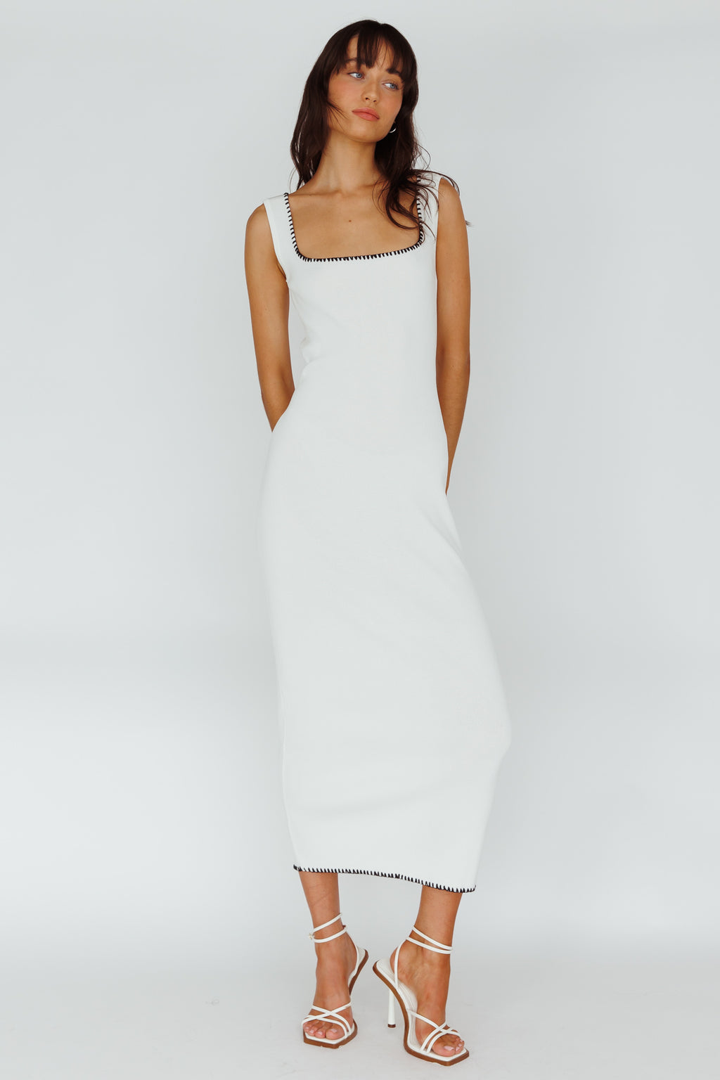North Shore Blanket Stitch Knit Maxi Dress White by Selfie Leslie