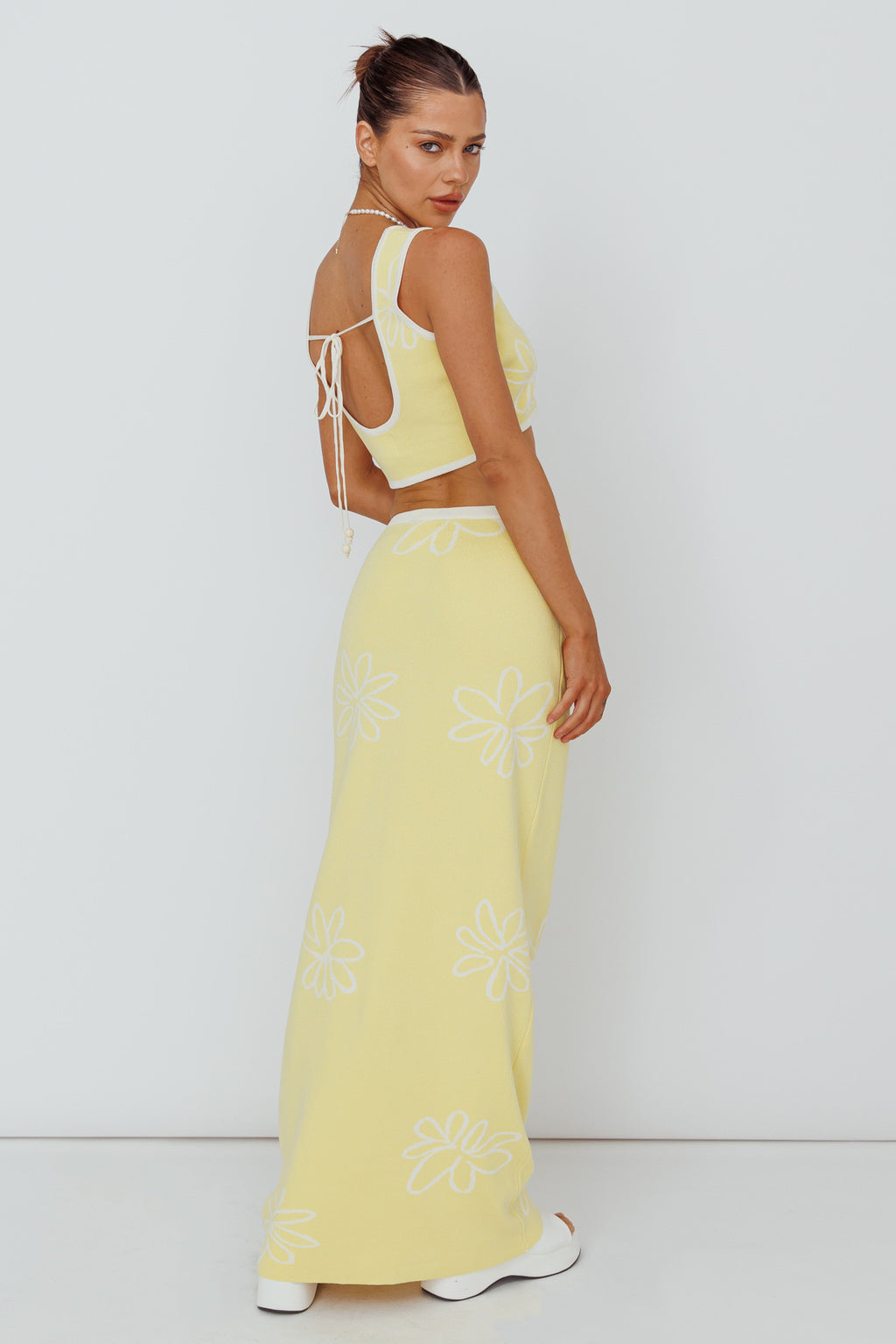 Sunland Knit Maxi Skirt Flower Light Lemon by Selfie Leslie