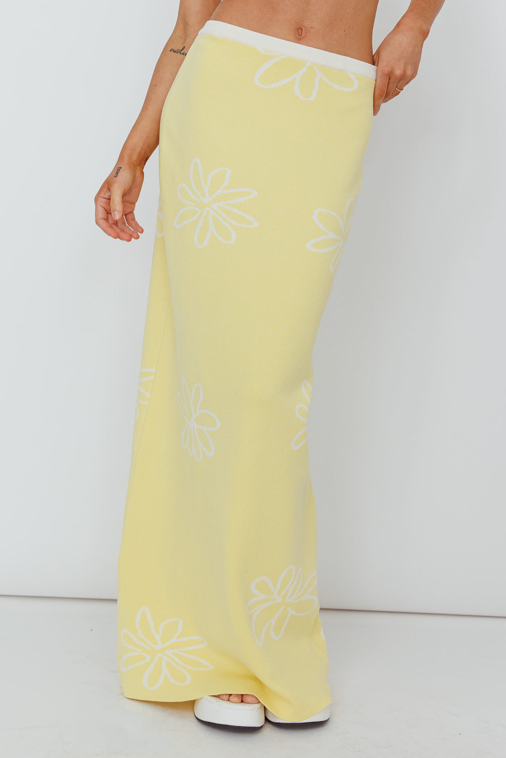 Sunland Knit Maxi Skirt Flower Light Lemon by Selfie Leslie