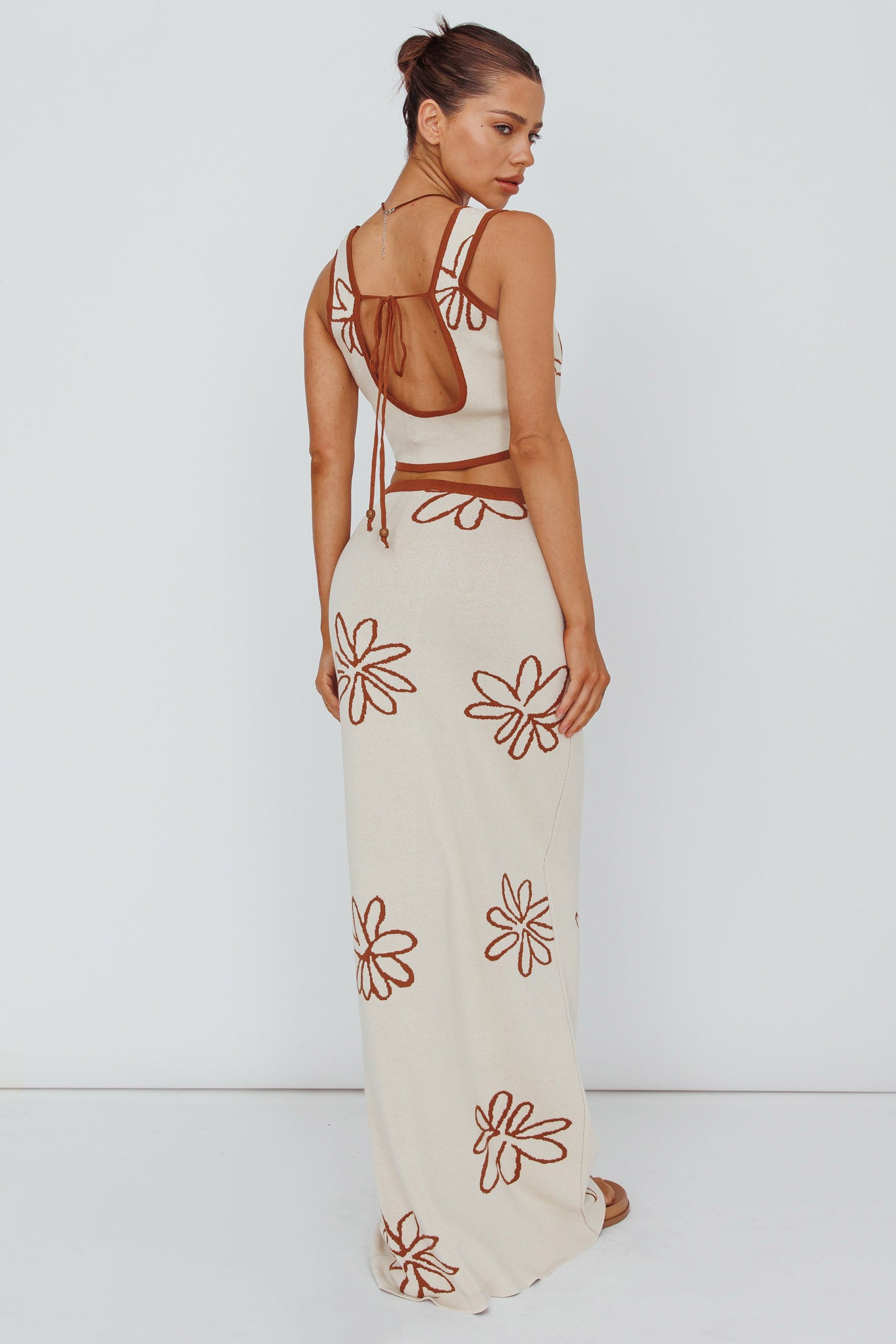 Sunland Knit Maxi Skirt Flower Oat Mocha by Selfie Leslie