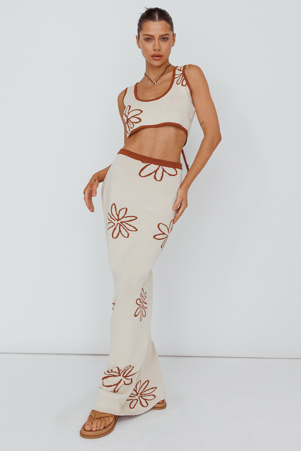 Sunland Knit Maxi Skirt Flower Oat Mocha by Selfie Leslie