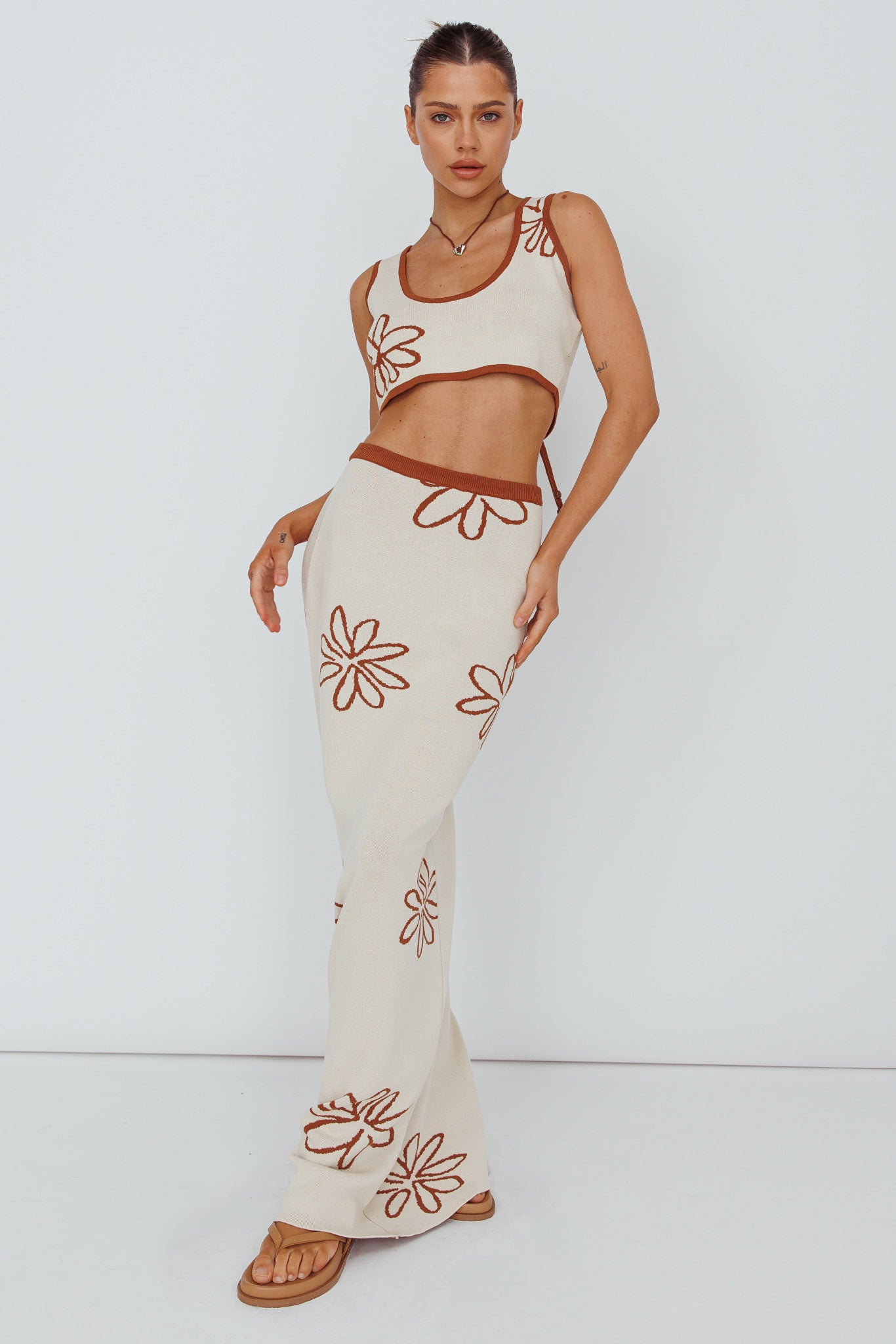 Sunland Knit Maxi Skirt Flower Oat Mocha by Selfie Leslie