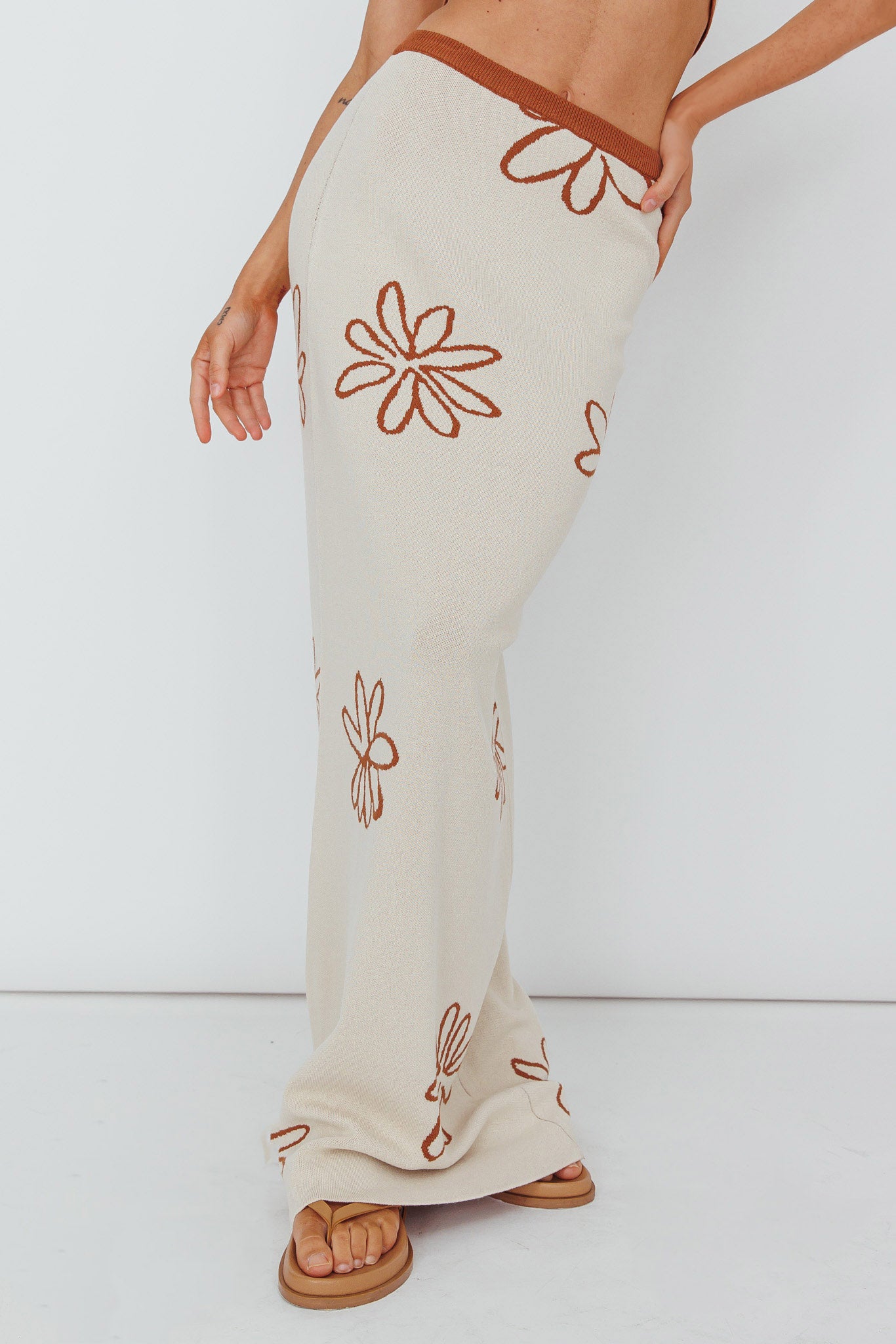 Sunland Knit Maxi Skirt Flower Oat Mocha by Selfie Leslie