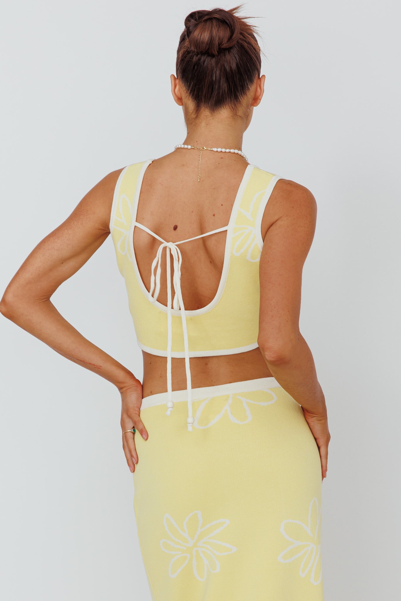 Sunland Knit Crop Top Flower Light Lemon by Selfie Leslie