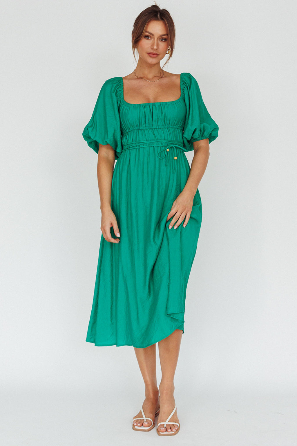 Lille Puff Sleeve Midi Dress Green by Selfie Leslie